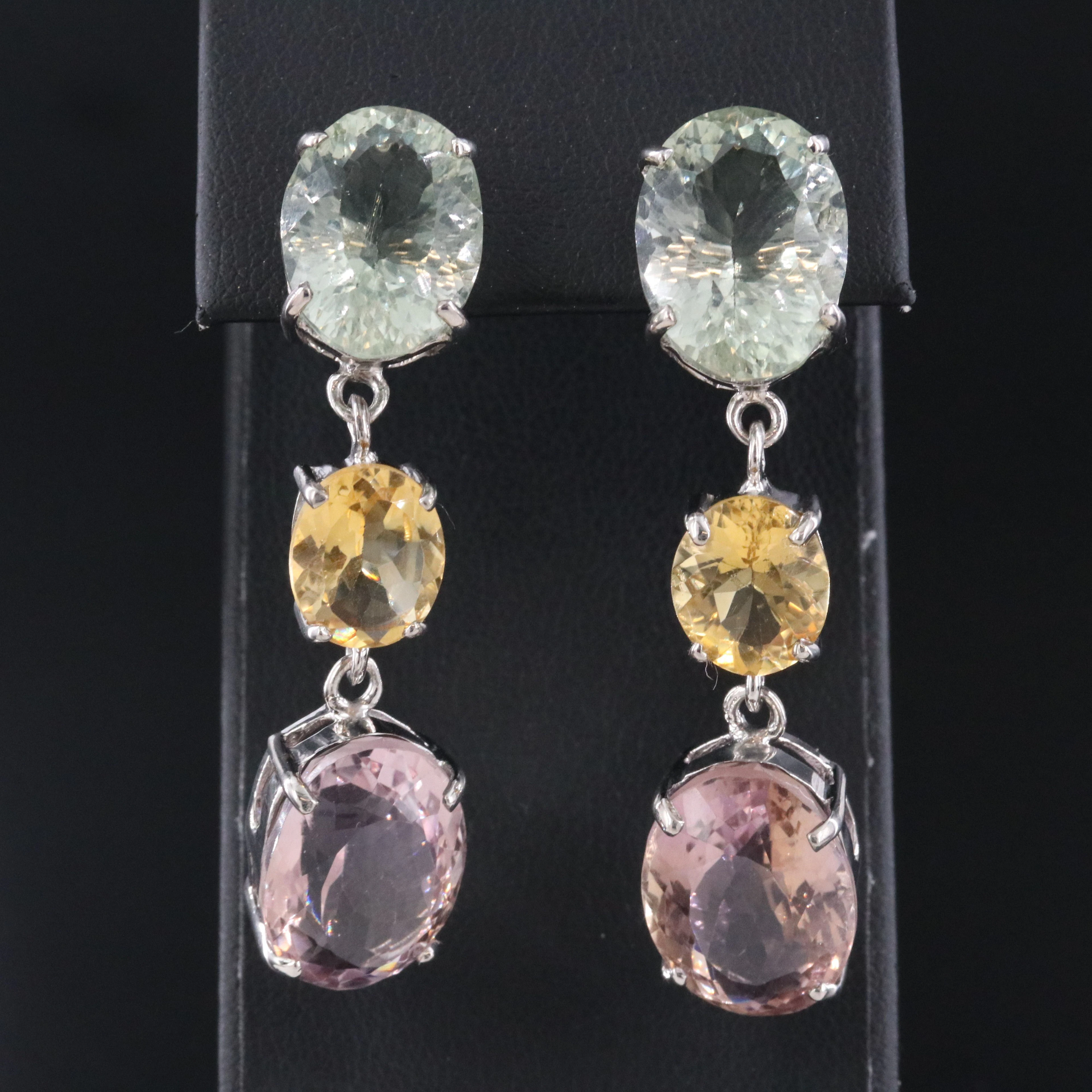 Sterling Ametrine, Citrine and Prasiolite Drop Earrings