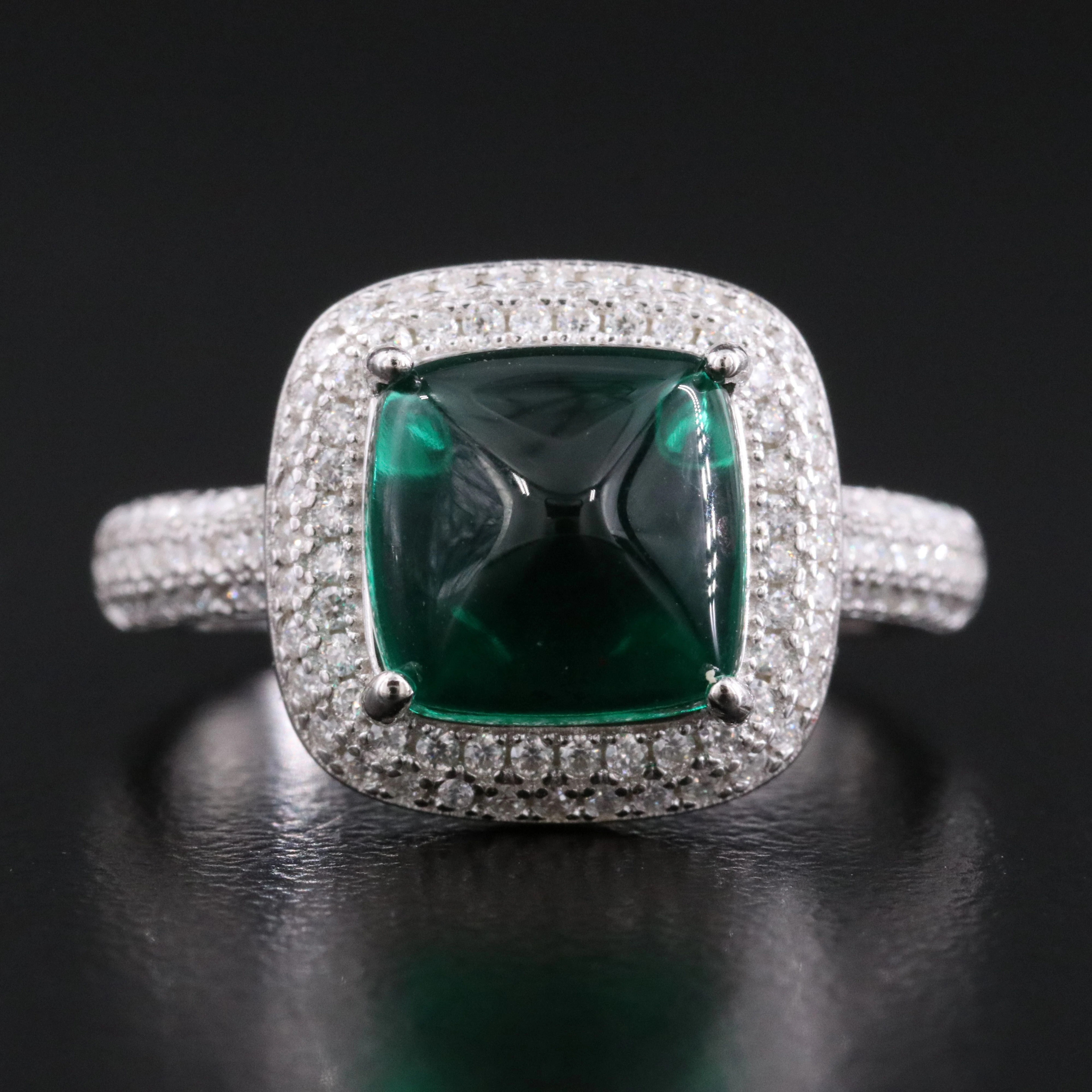 Sterling Emerald and Moissanite Ring