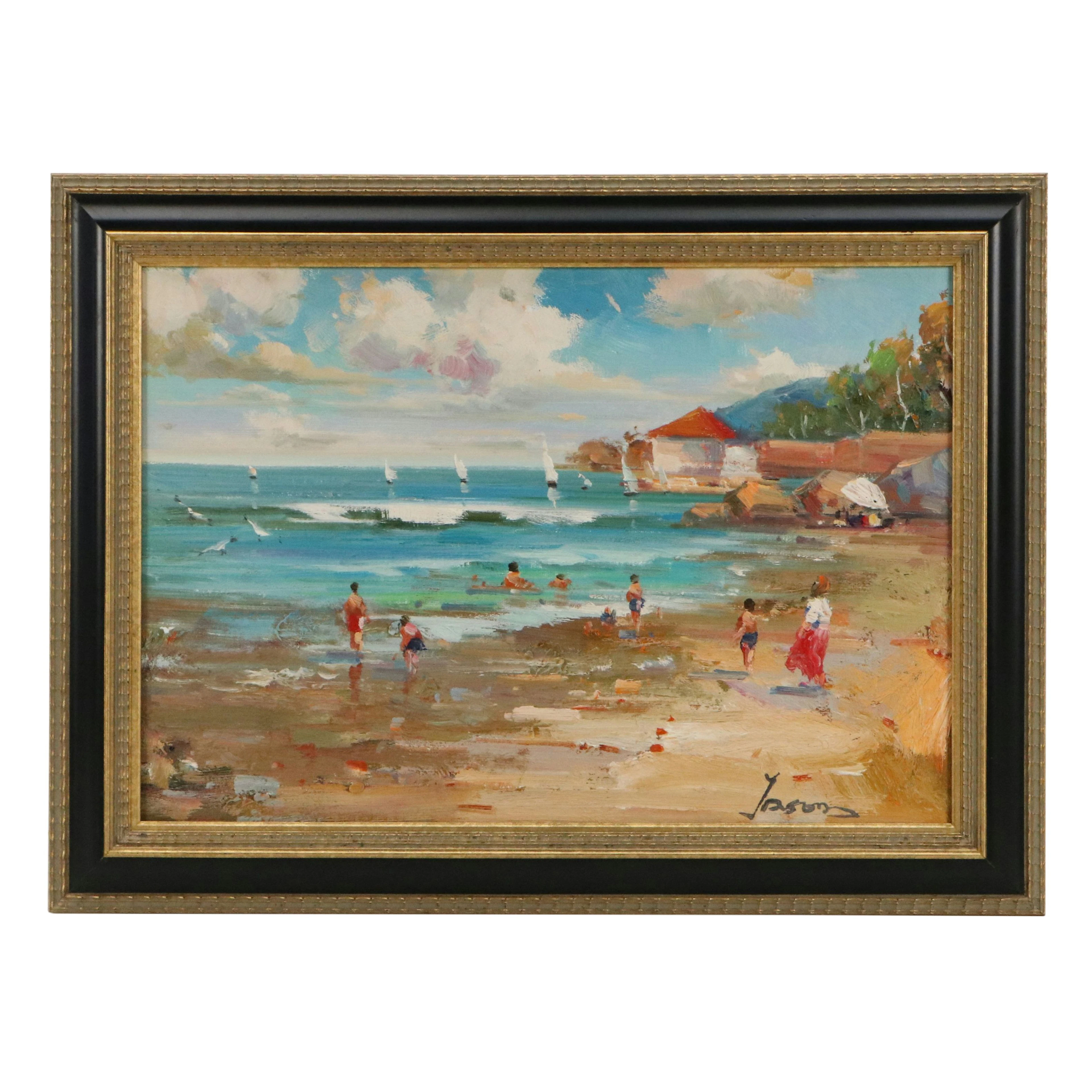 Jason Impressionist Style Landscape Oil Painting of Beach Scene