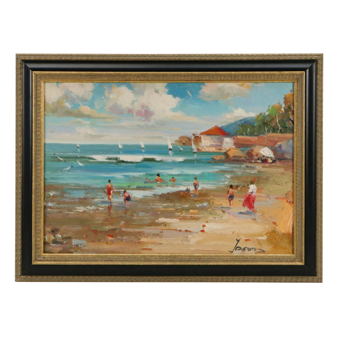 Jason Impressionist Style Landscape Oil Painting of Beach Scene
