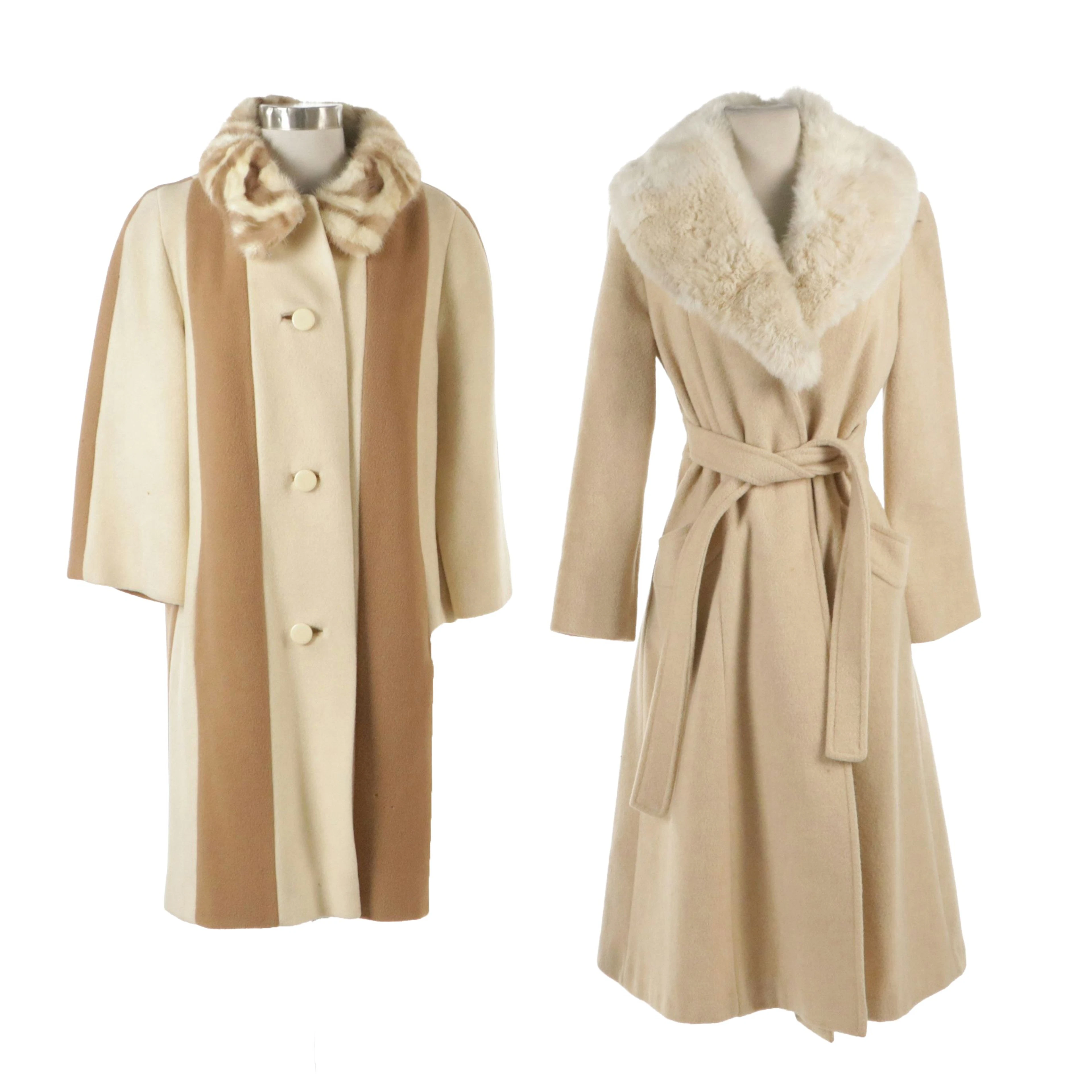 Lilli Ann "Young Young" Mink Collar/Striped Wool Coat, Other Rabbit Collar Coat