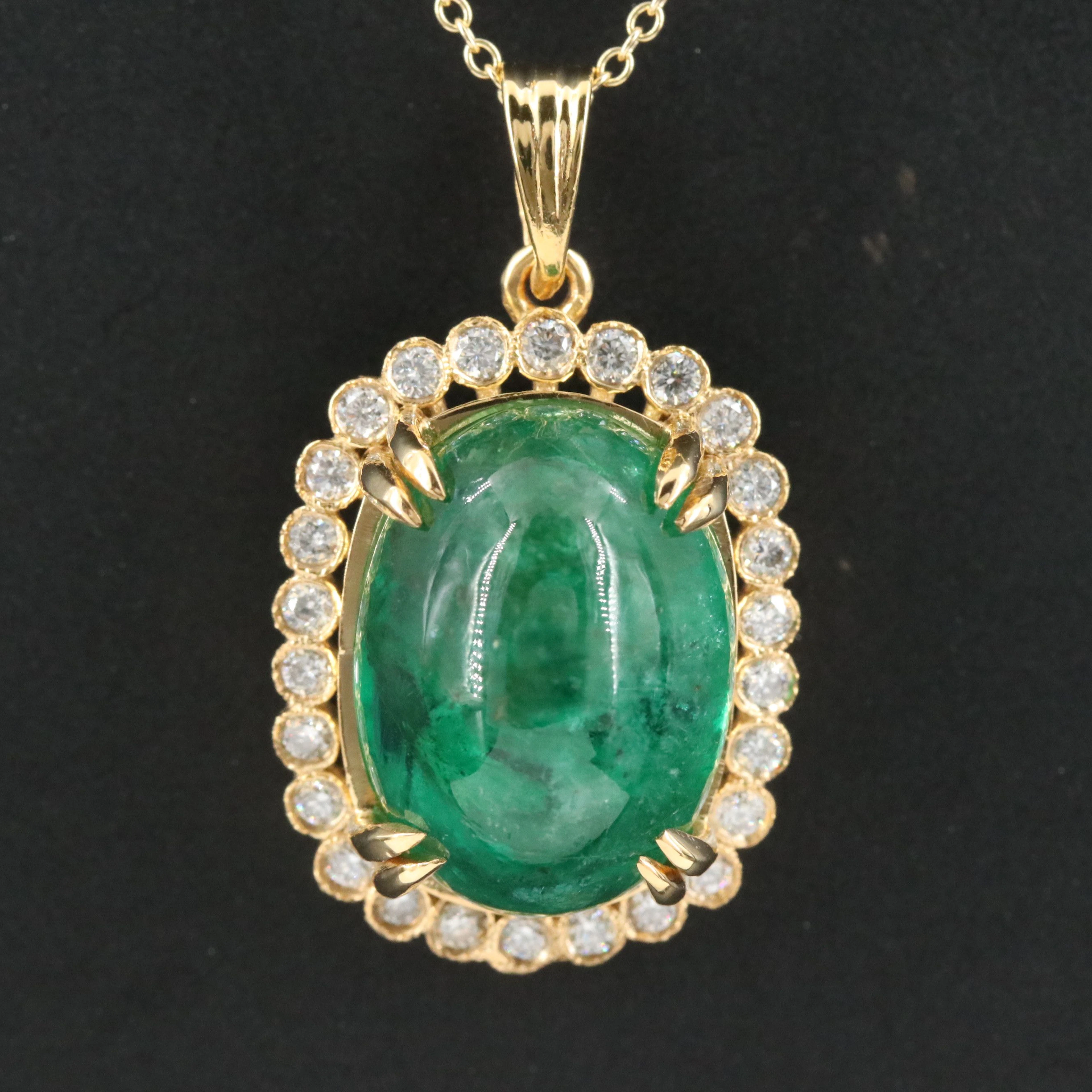 14K 11.22 CT Emerald and Diamond Pendant Necklace with GIA Report