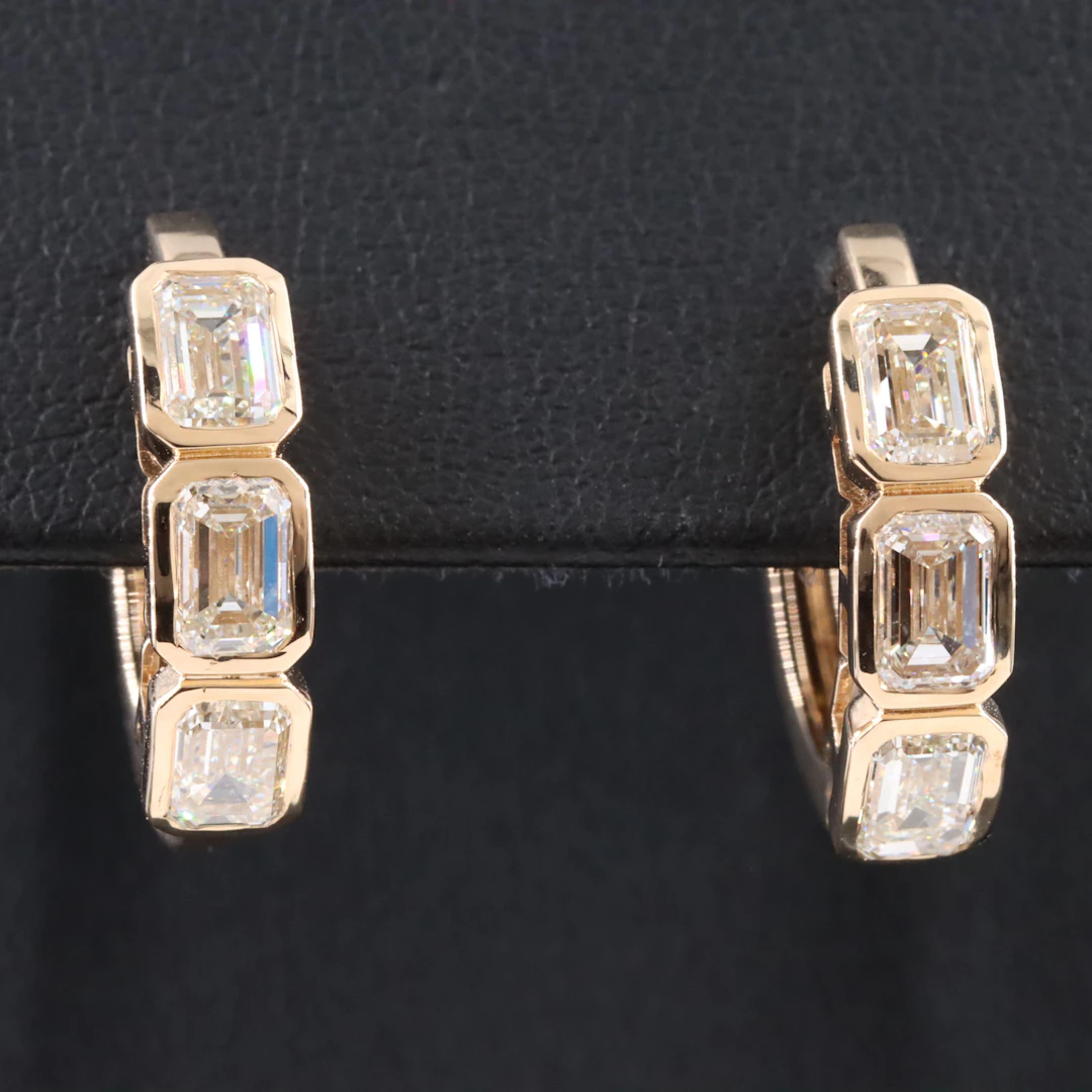14K 3.03 CTW Diamond Huggie Hoop Earrings with GIA Reports