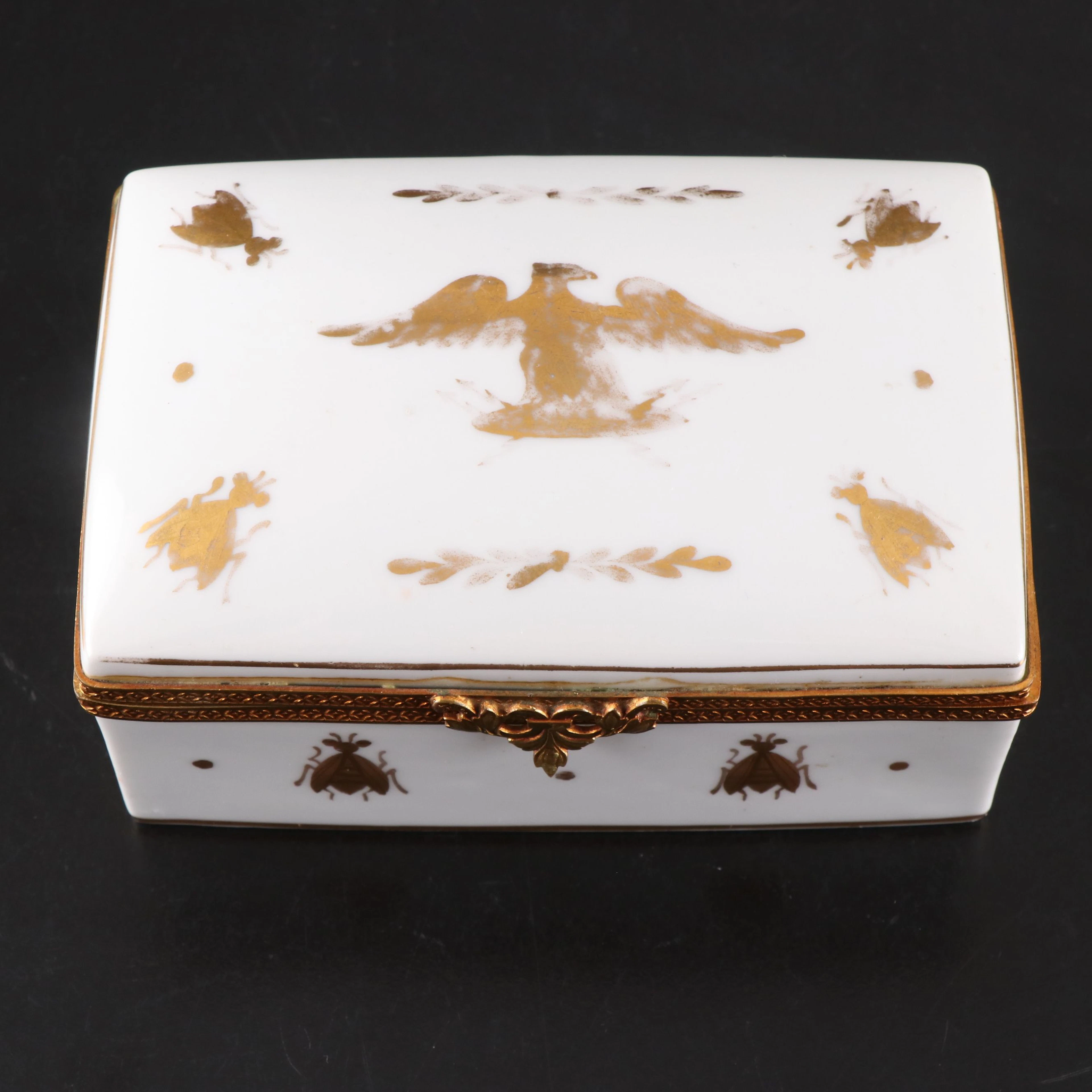 French Hand-Painted Gold Gilt Napoleonic Eagle Porcelain Box