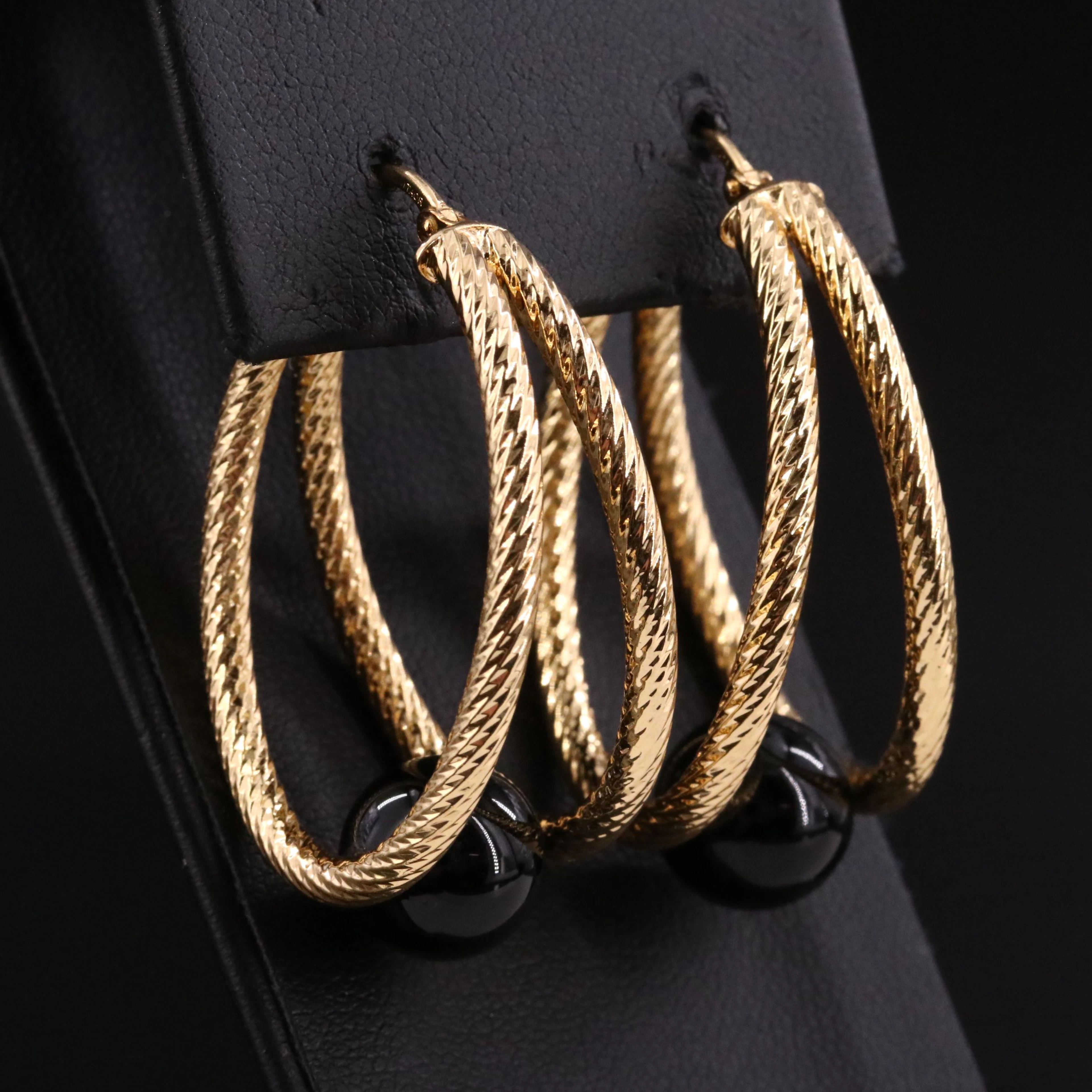 Italian Sterling Double Hoop Black Onyx Earrings
