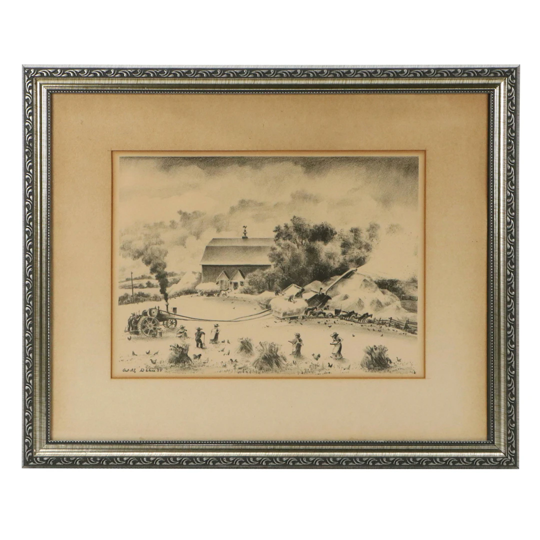 Adolf Dehn Regionalist Lithograph "Threshing," 1939