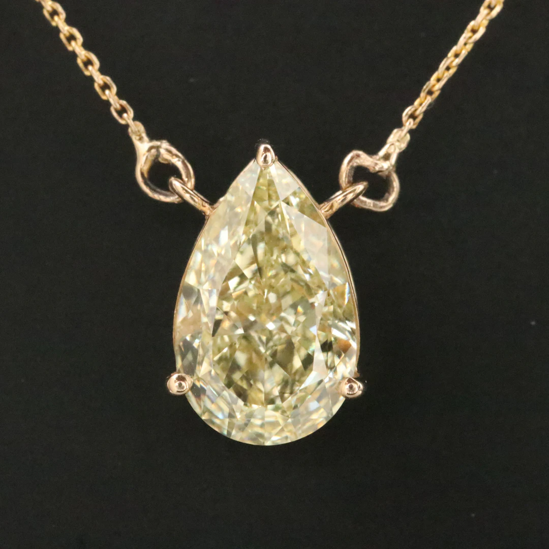 14K 3.51 CT Lab Grown Fancy Intense Yellow Diamond Necklace with IGI Report