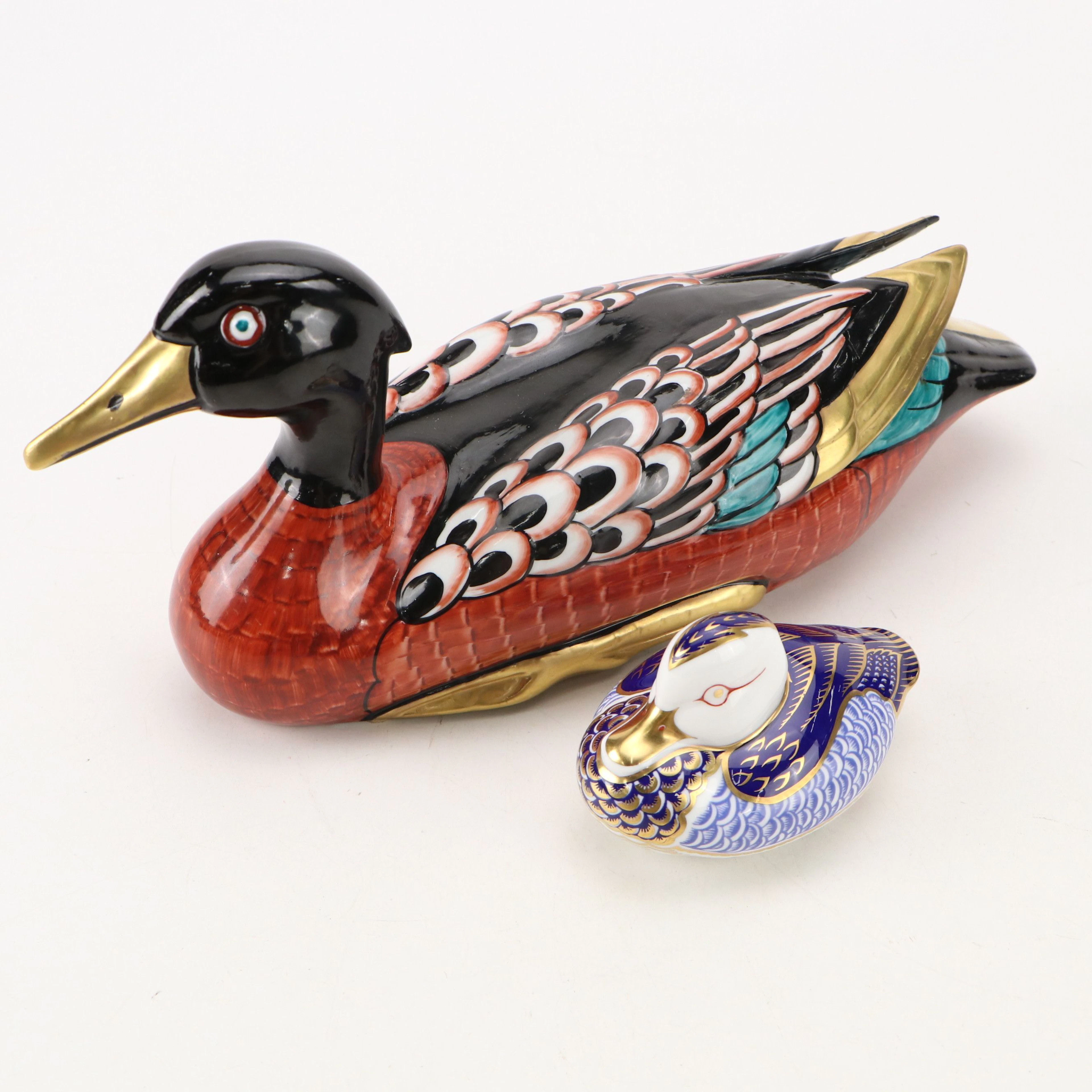 Royal Crown Derby and Manifattura Porcellane Artistiche Duck Figurines