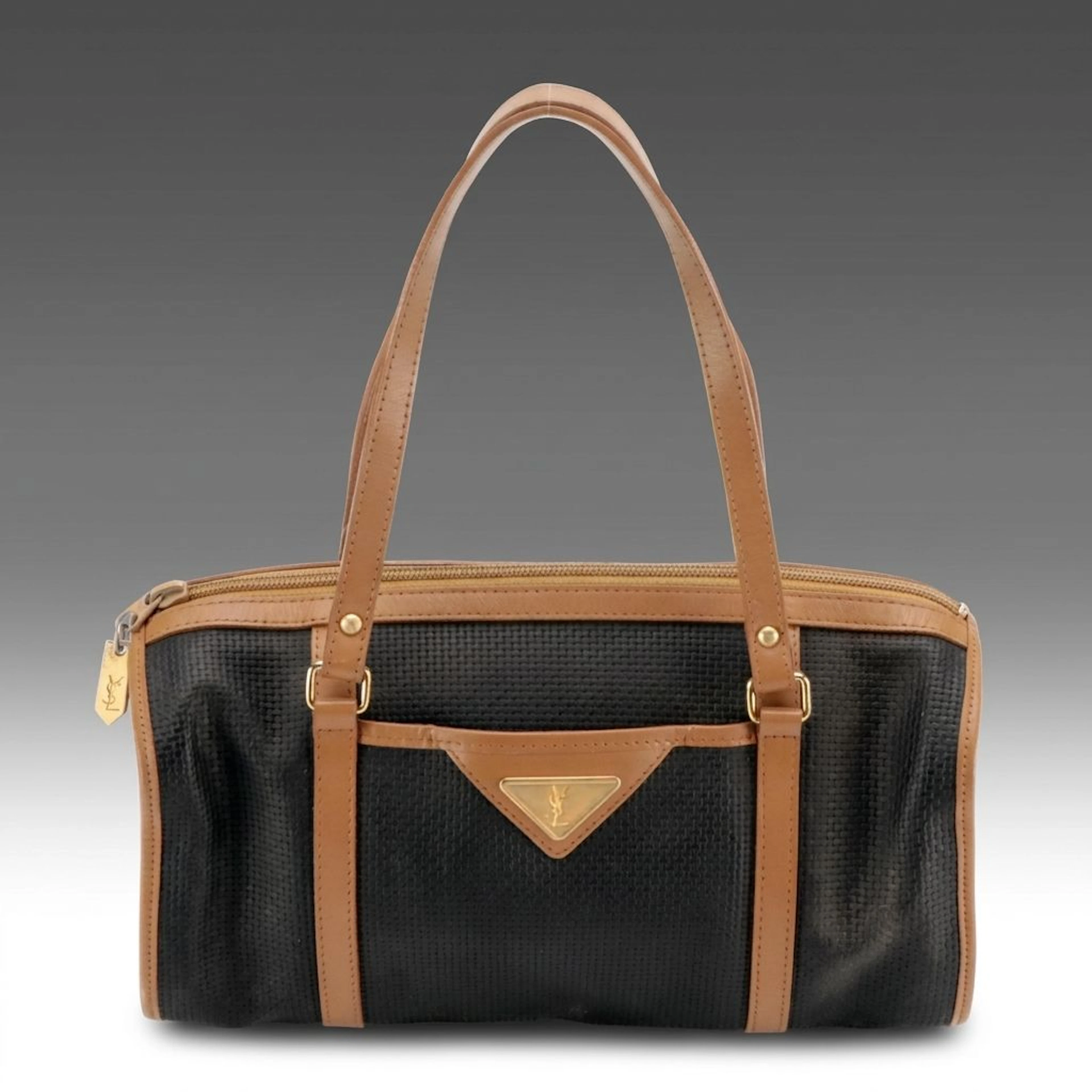 Yves Saint Laurent Woven Embossed Boston Bag with Leather Trim