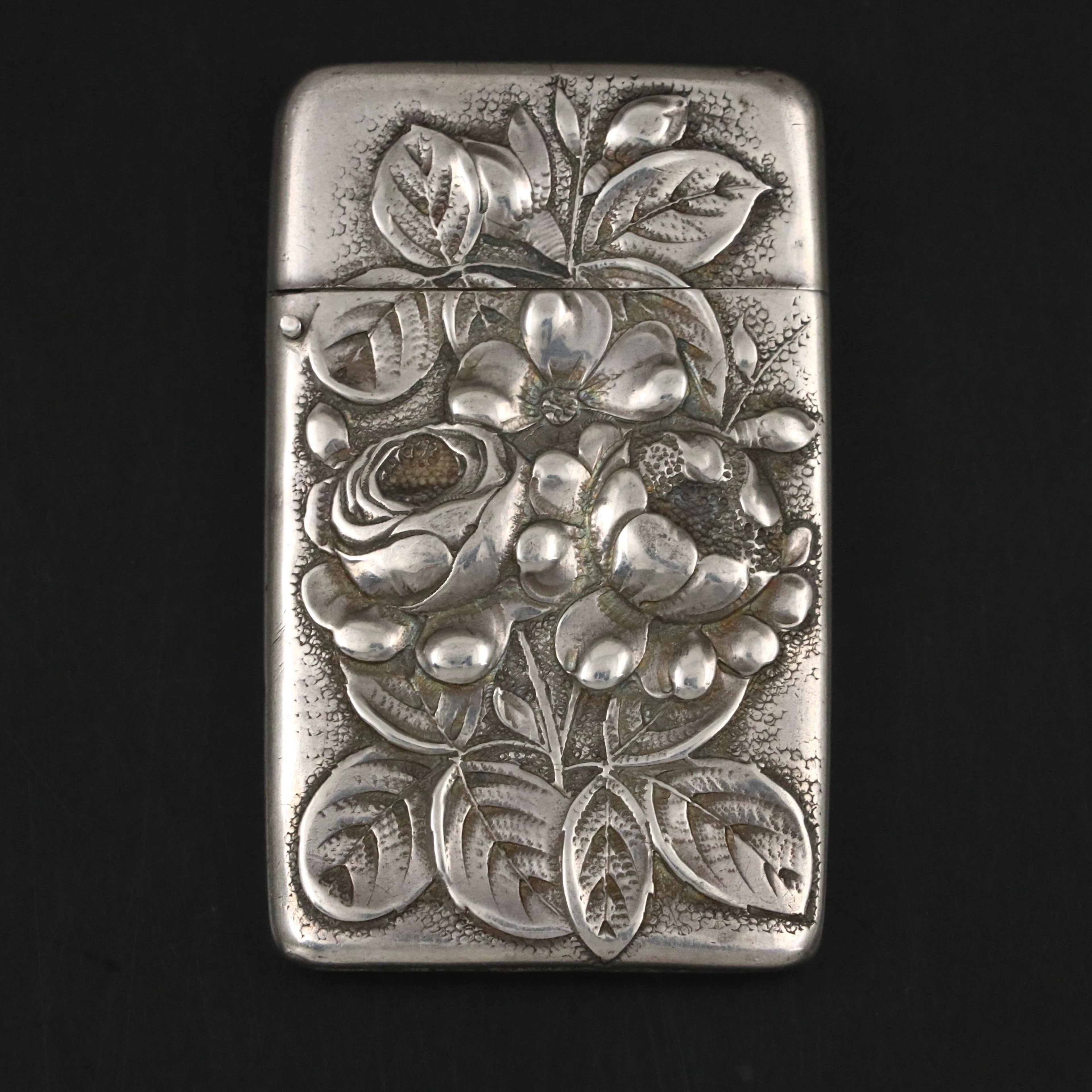 Repoussé Rose Sterling Silver Vesta, Vintage