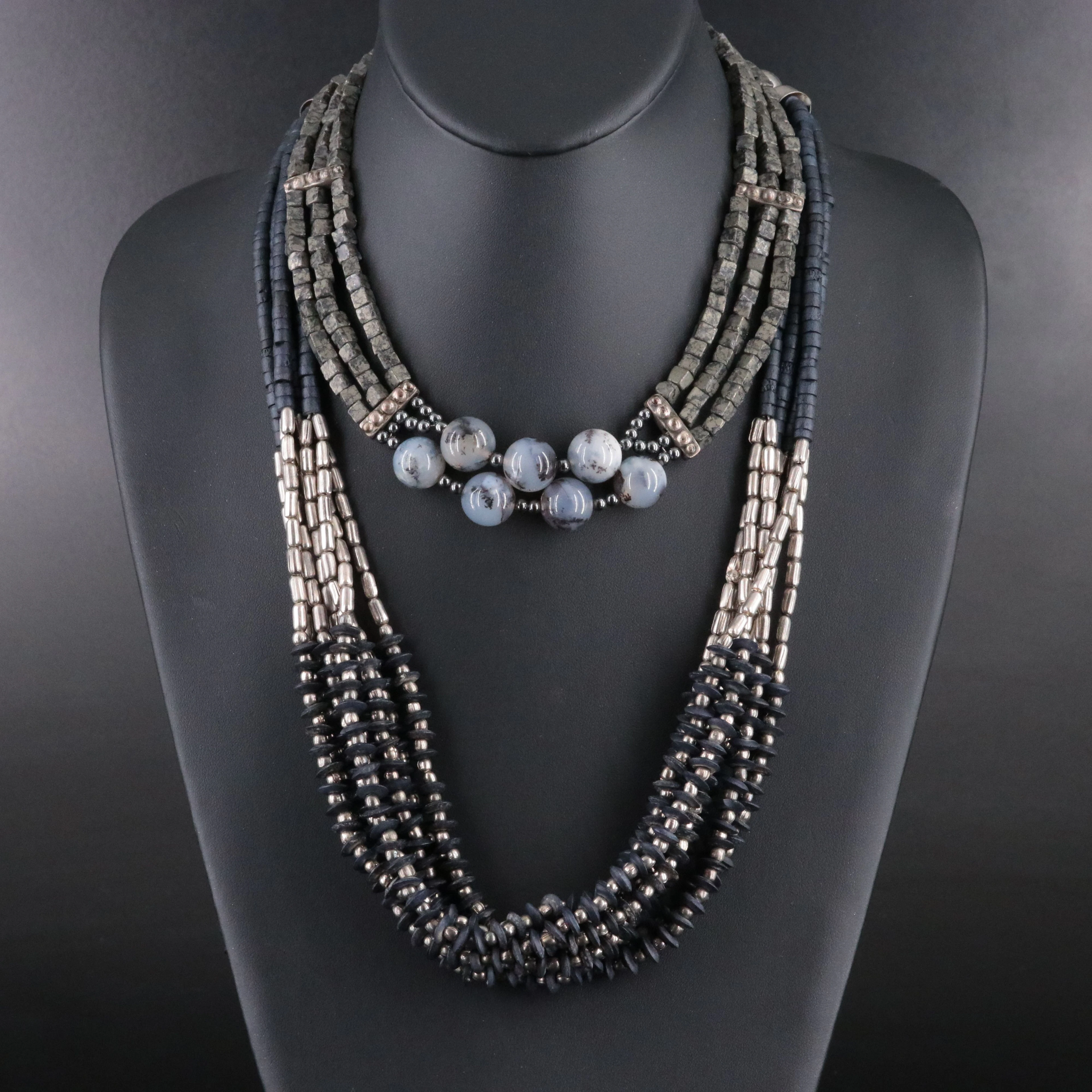 Tiered Necklaces Featuring Sterling, Pyrite and Agate