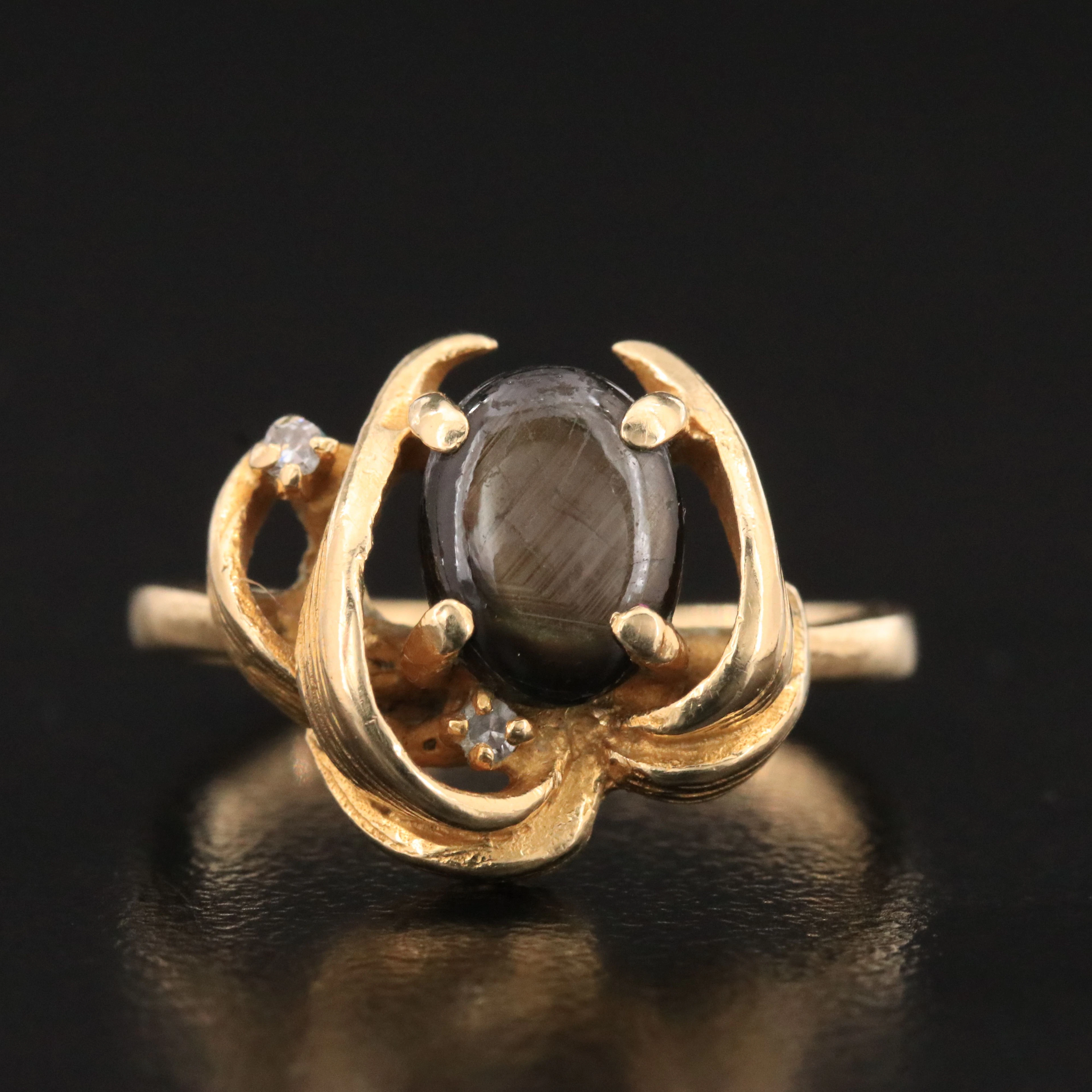 Vintage 14K Black Star Sapphire and Diamond Ring