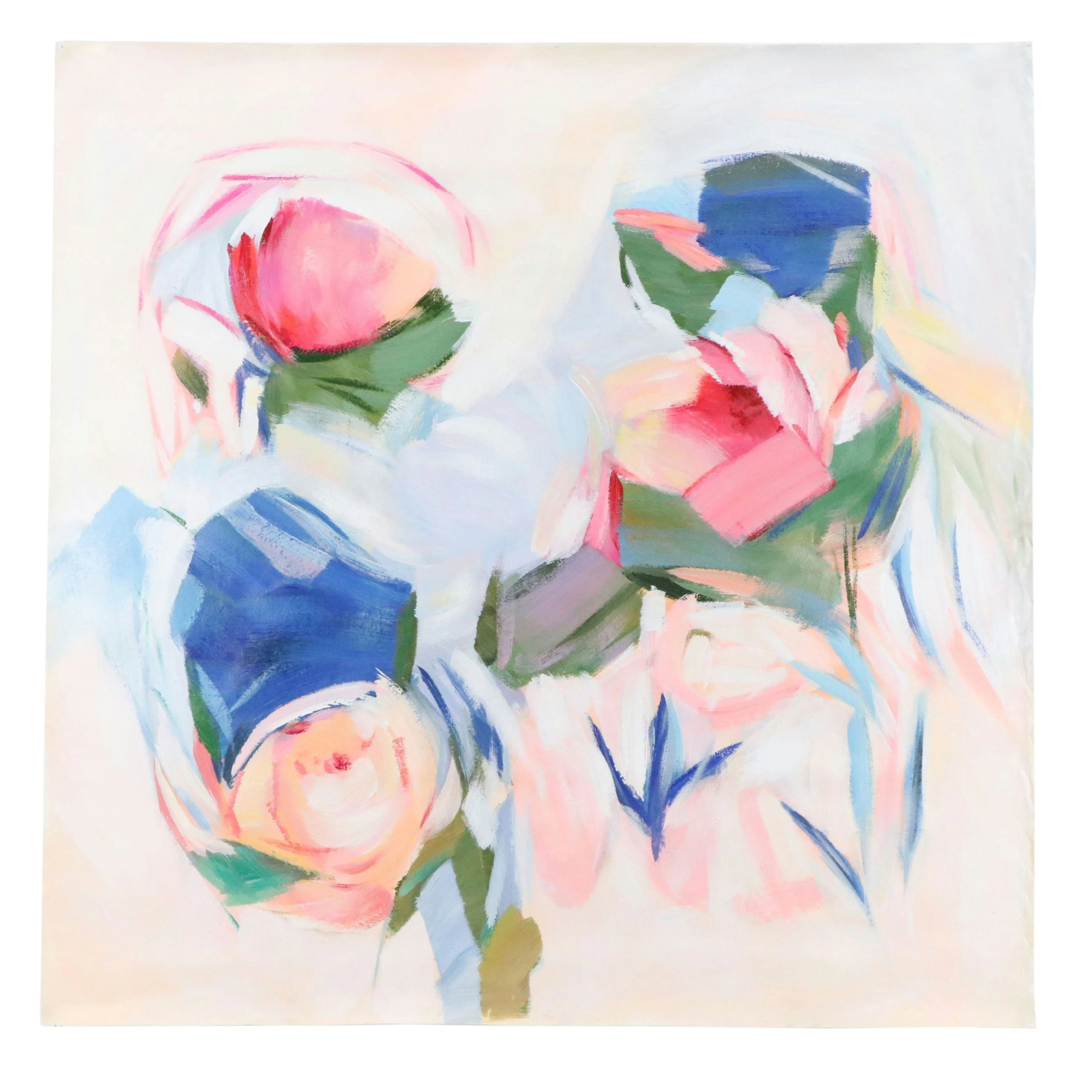 Zheng Floral Oil Painting "Pastel Peonies," 21st Century