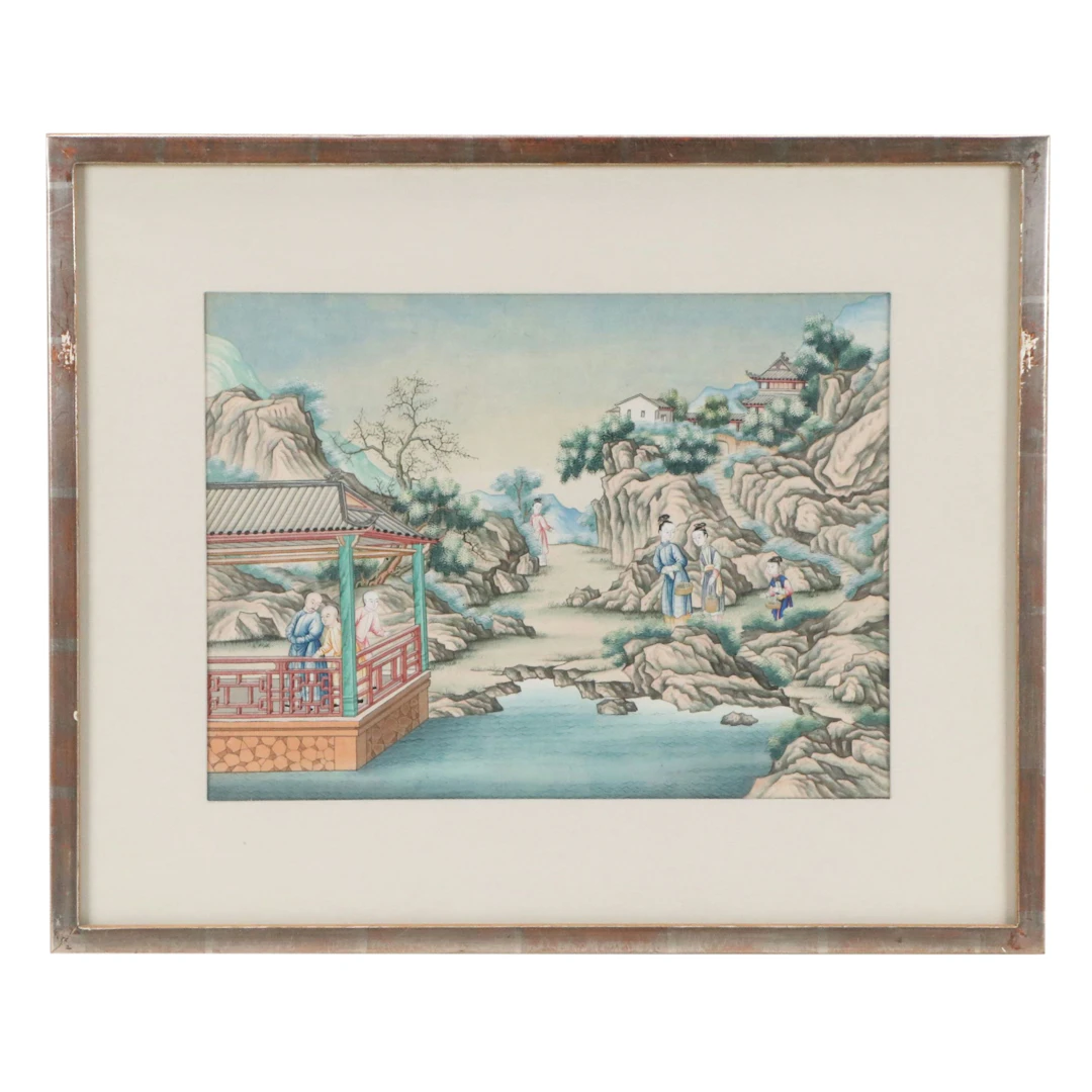 Antique Chinese Gouache Painting, Late 19th Century