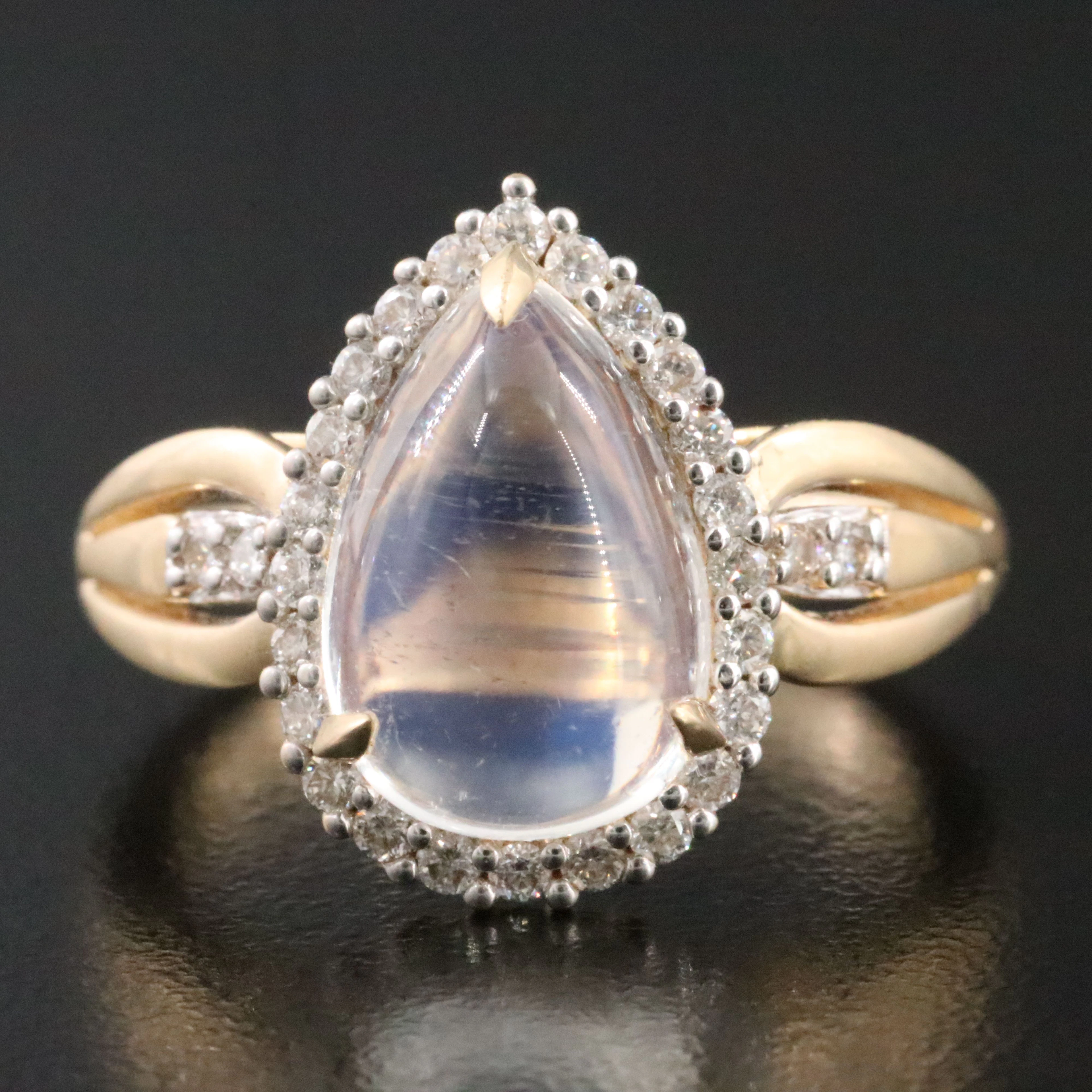 14K Moonstone and Diamond Halo Ring