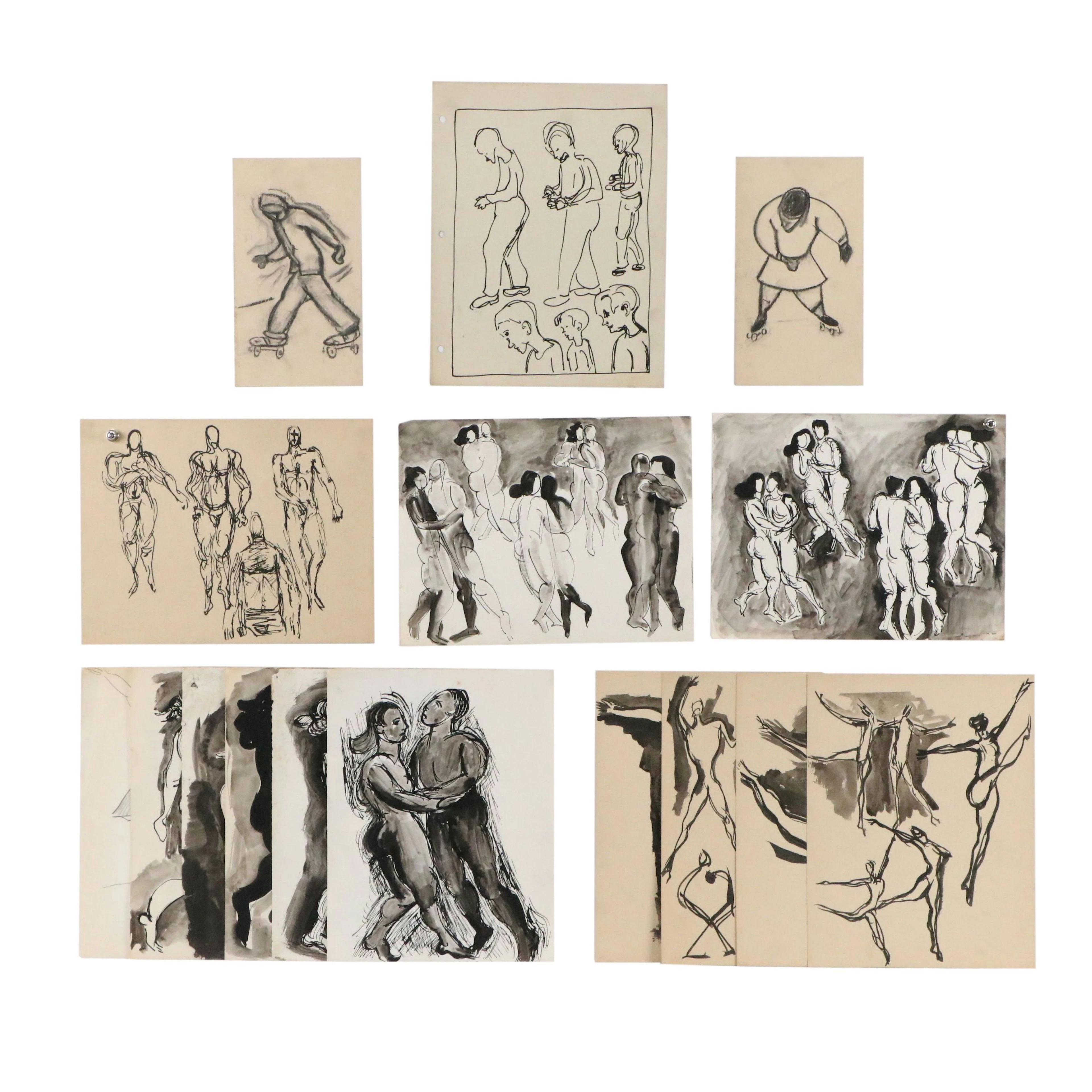 Achillo “Achi” Sullo Ink and Graphite Drawings of Choreography and Music