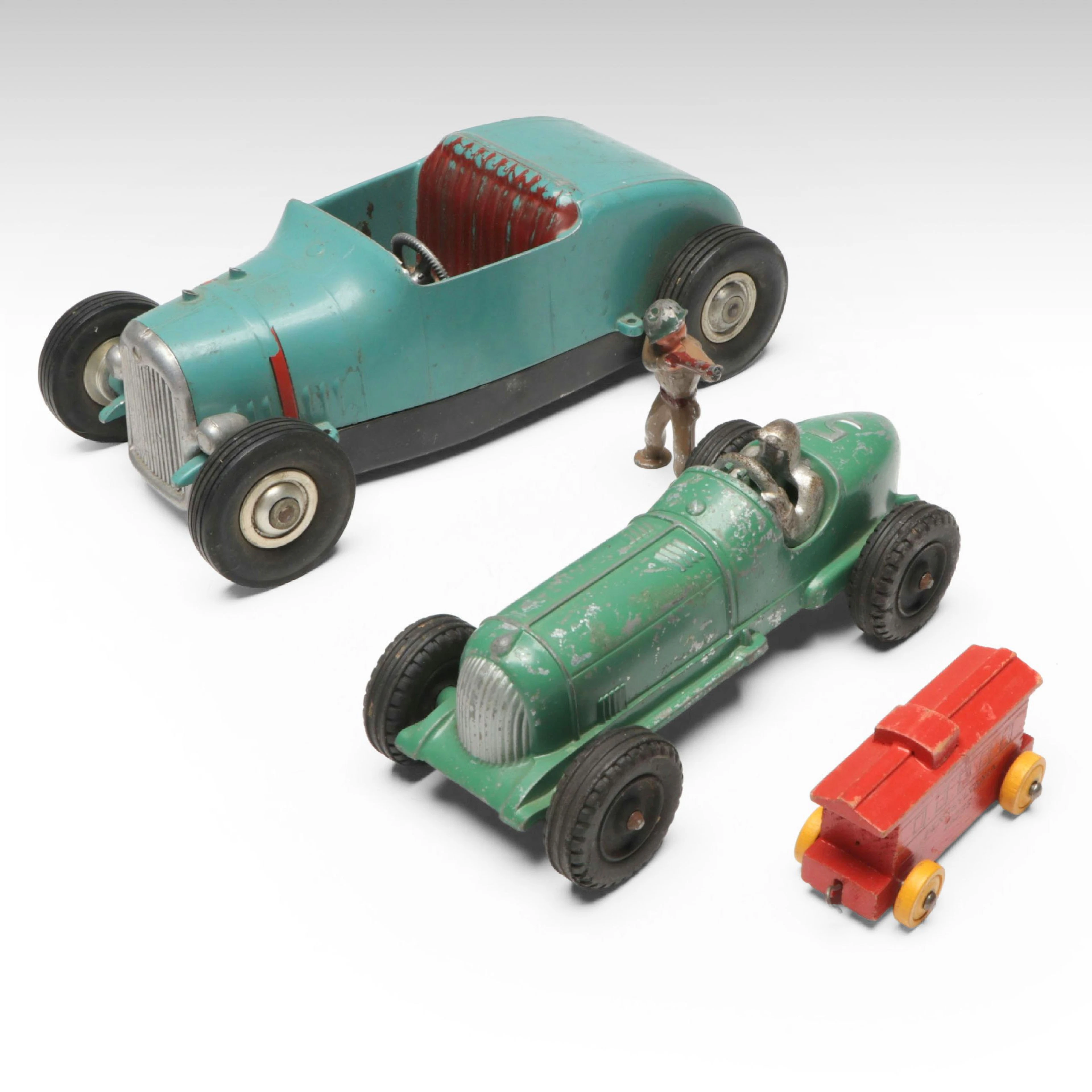 All American Co. "Hot-Rod" Tether Car and Hubley Race Car with More Toys