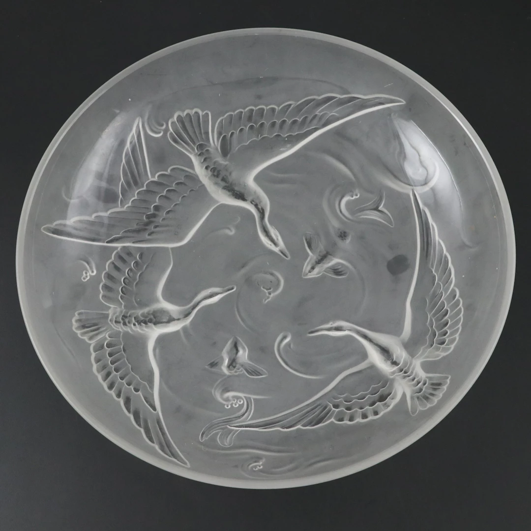 Verlys Birds and Koi Frosted Glass Bowl
