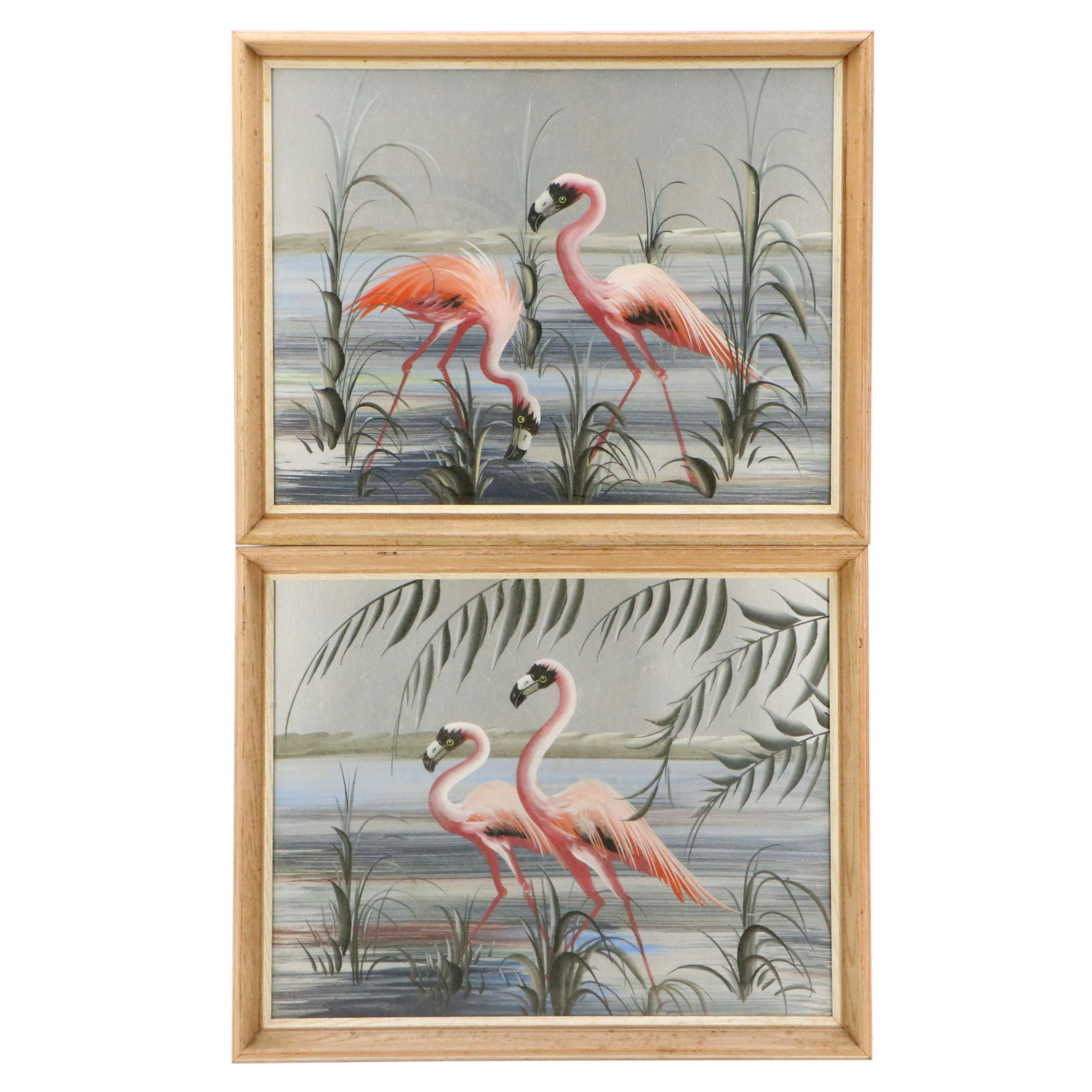 M. Devoe Gouache Paintings of Flamingos, Circa Mid-20th Century