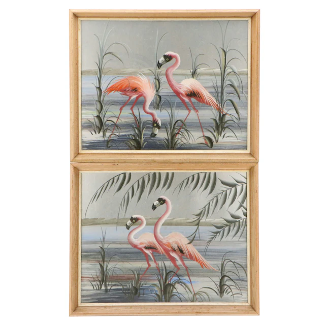 M. Devoe Gouache Paintings of Flamingos, Circa Mid-20th Century