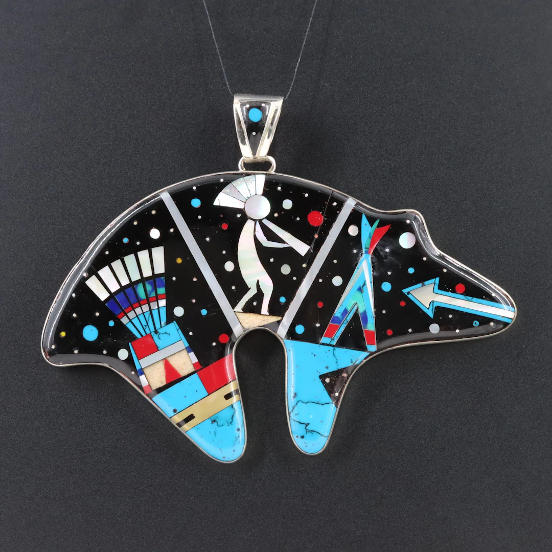 Western Style Sterling Inlay Heartline Bear Pendant
