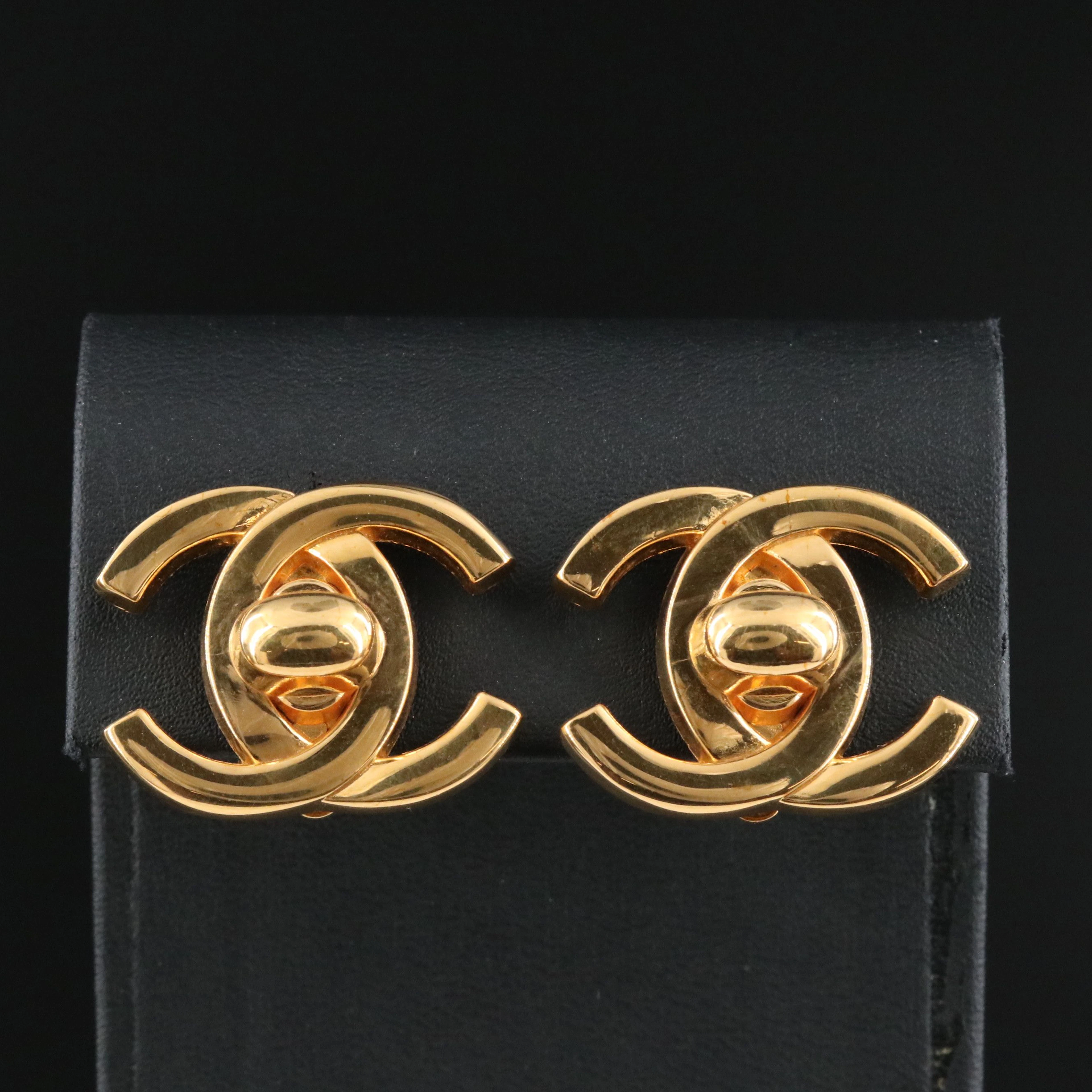 Chanel CC Turnlock Clip Earrings 1995