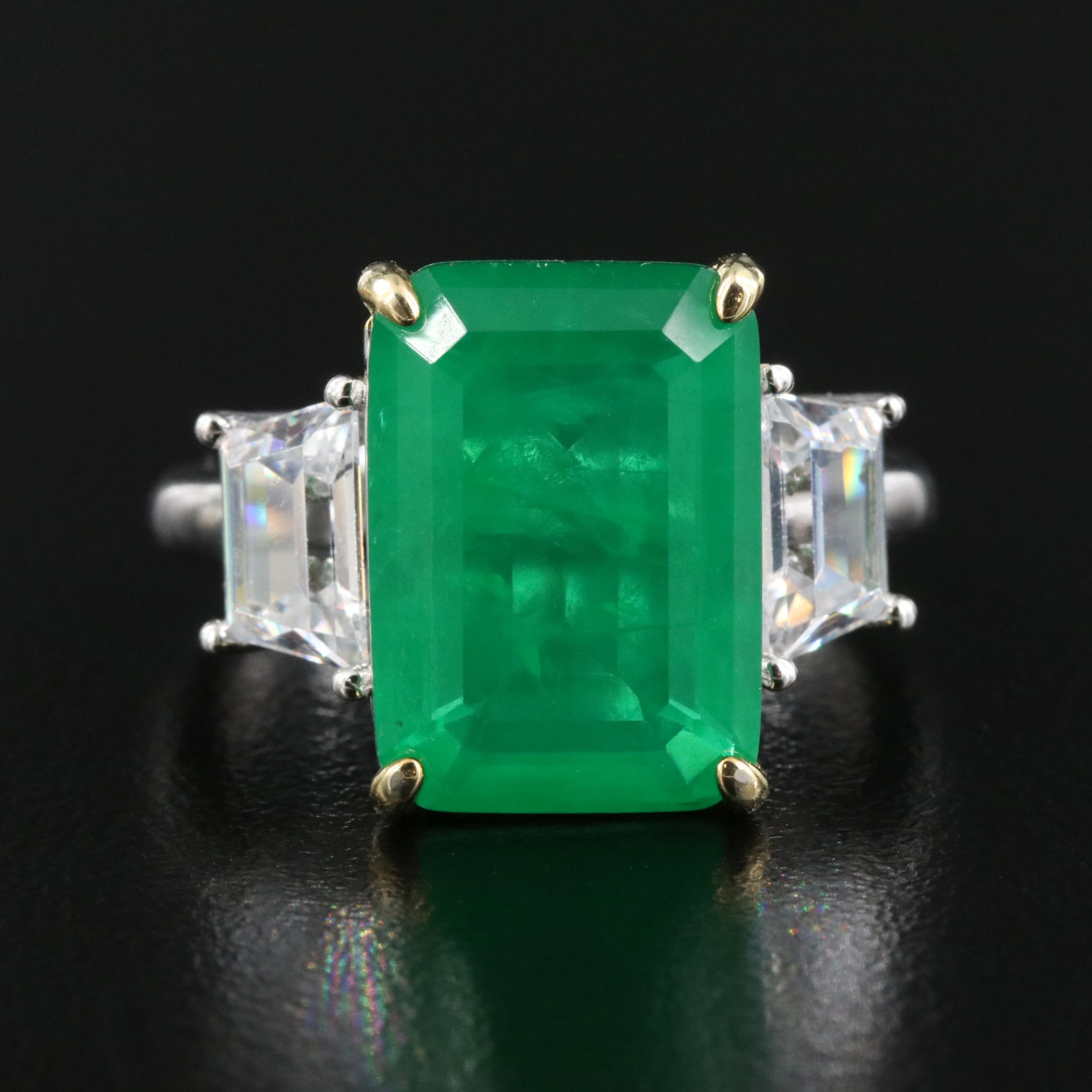 Sterling Quartz Beryl Triplet and CZ Ring