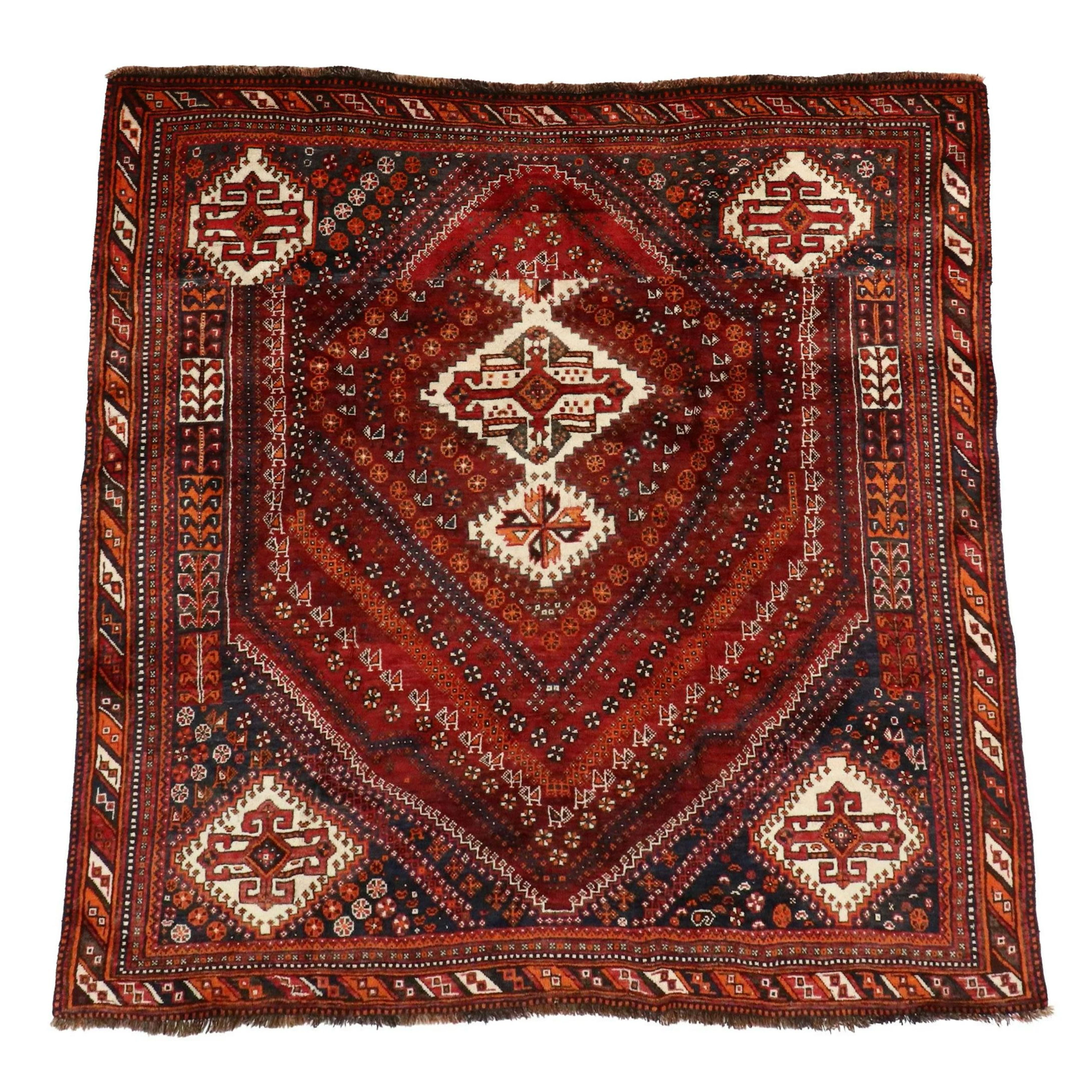6'2 x 7'1 Hand-Knotted Persian Qashqai Khamseh Style Area Rug