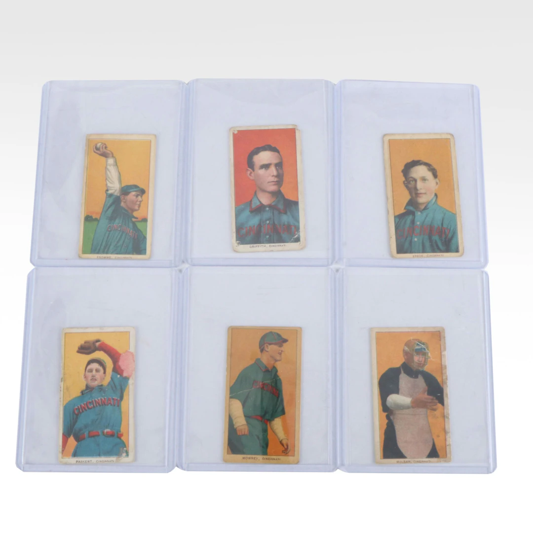 Six 1909-1911 T206 Cincinnati Reds Tobacco Cards, Including Clark Griffith, HOF