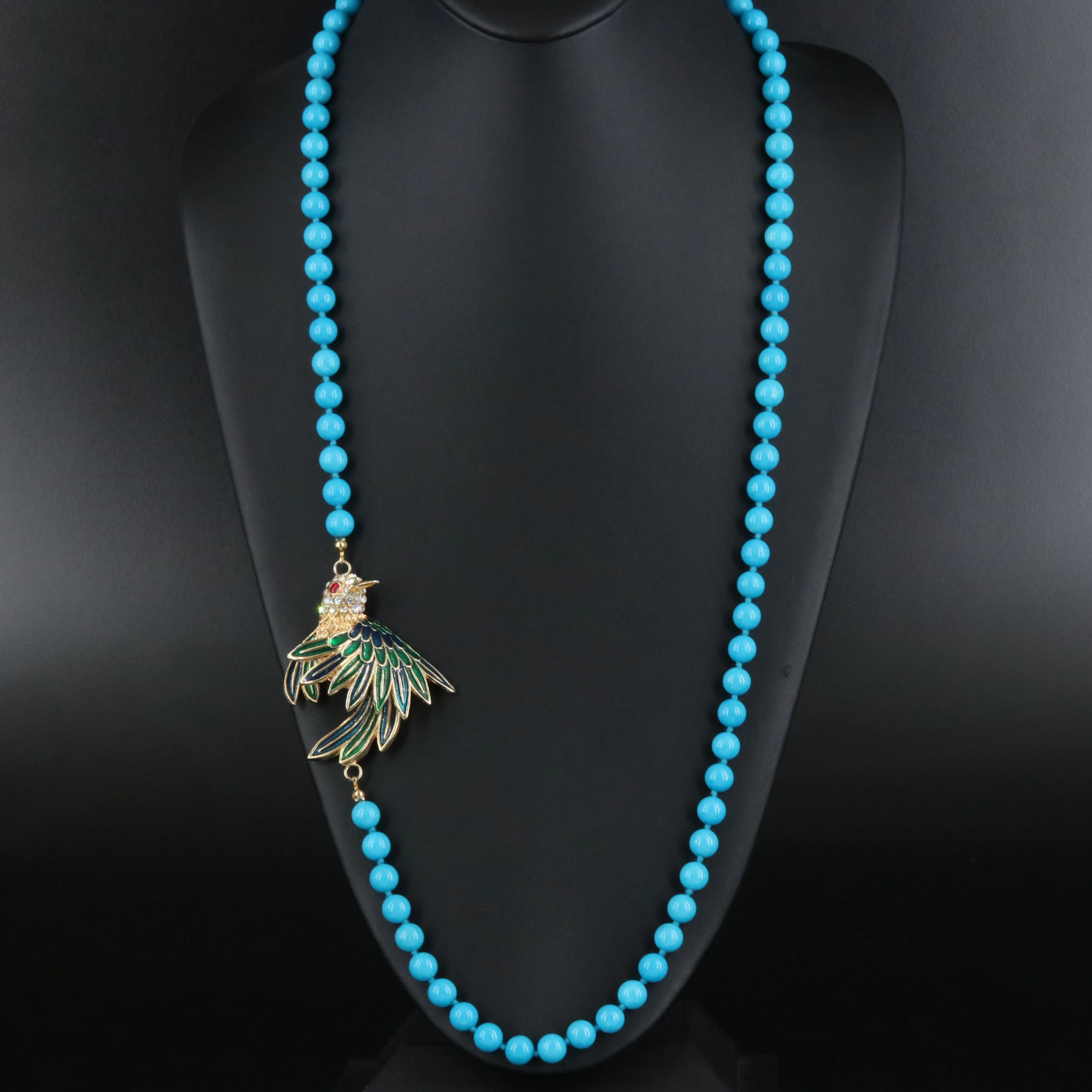 Magnesite Bead and Crystal Hummingbird Necklace