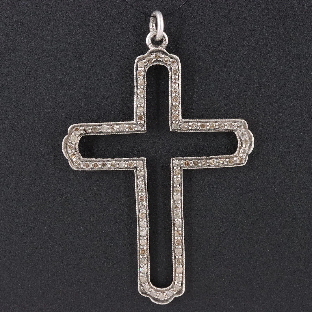 Sterling Diamond Cross Pendant Attributed to Sheryl Lowe