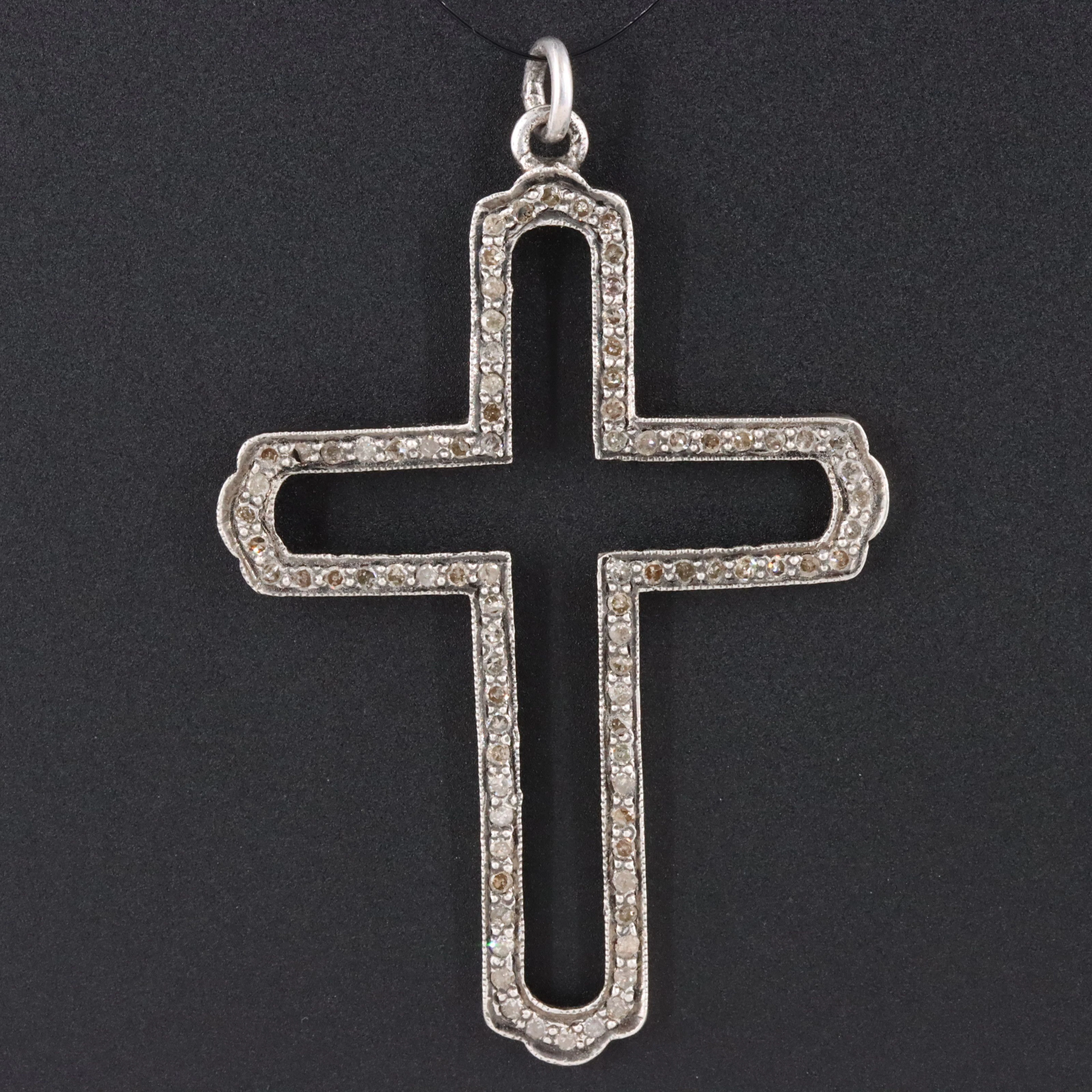 Sterling Diamond Cross Pendant Attributed to Sheryl Lowe