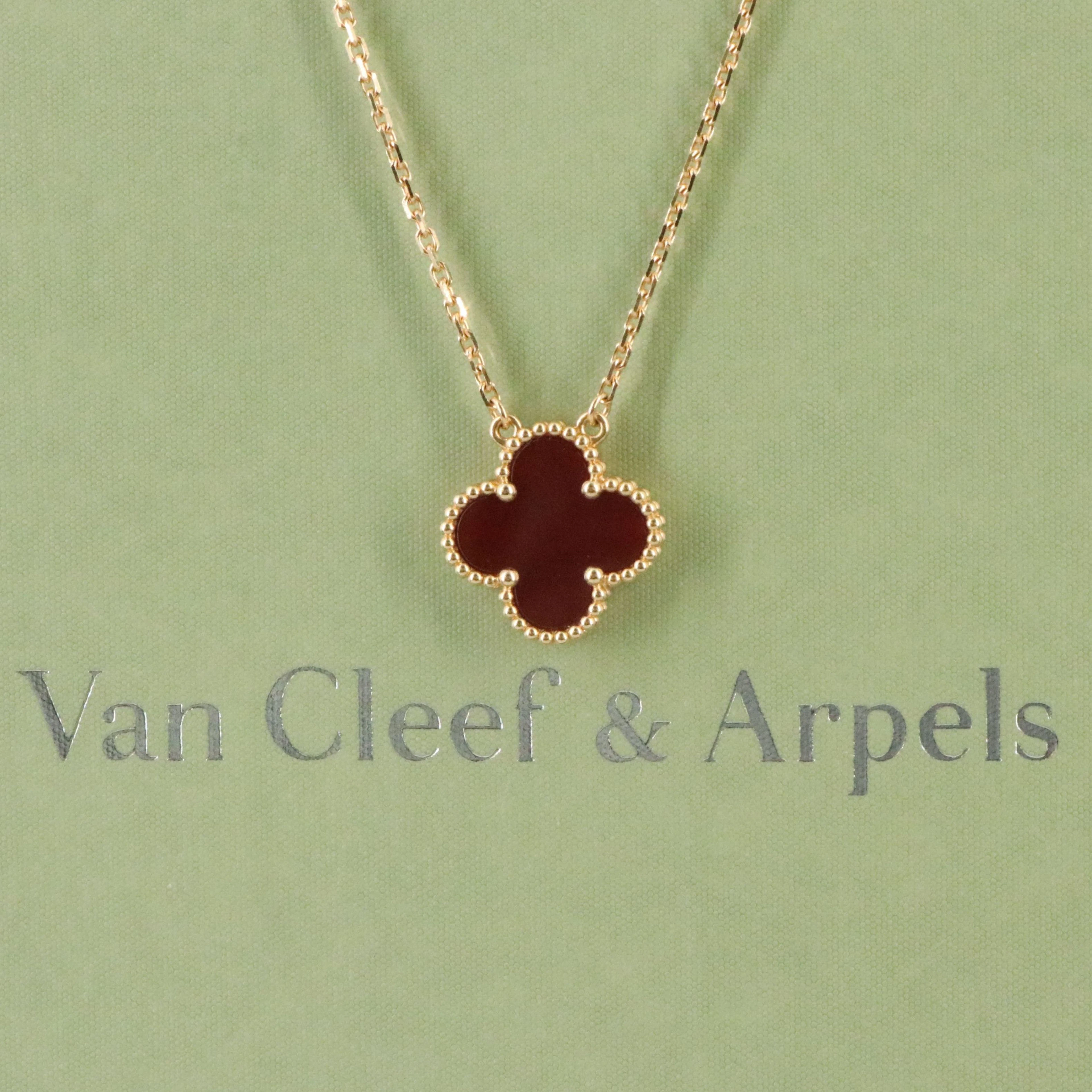 Van Cleef & Arpels Vintage Alhambra 18K Rose Gold and Carnelian Necklace
