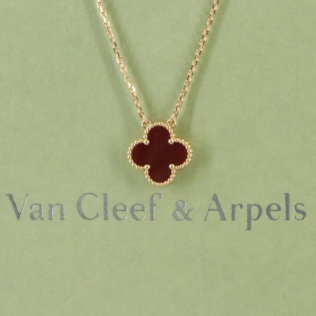 Van Cleef & Arpels Vintage Alhambra 18K Rose Gold and Carnelian Necklace