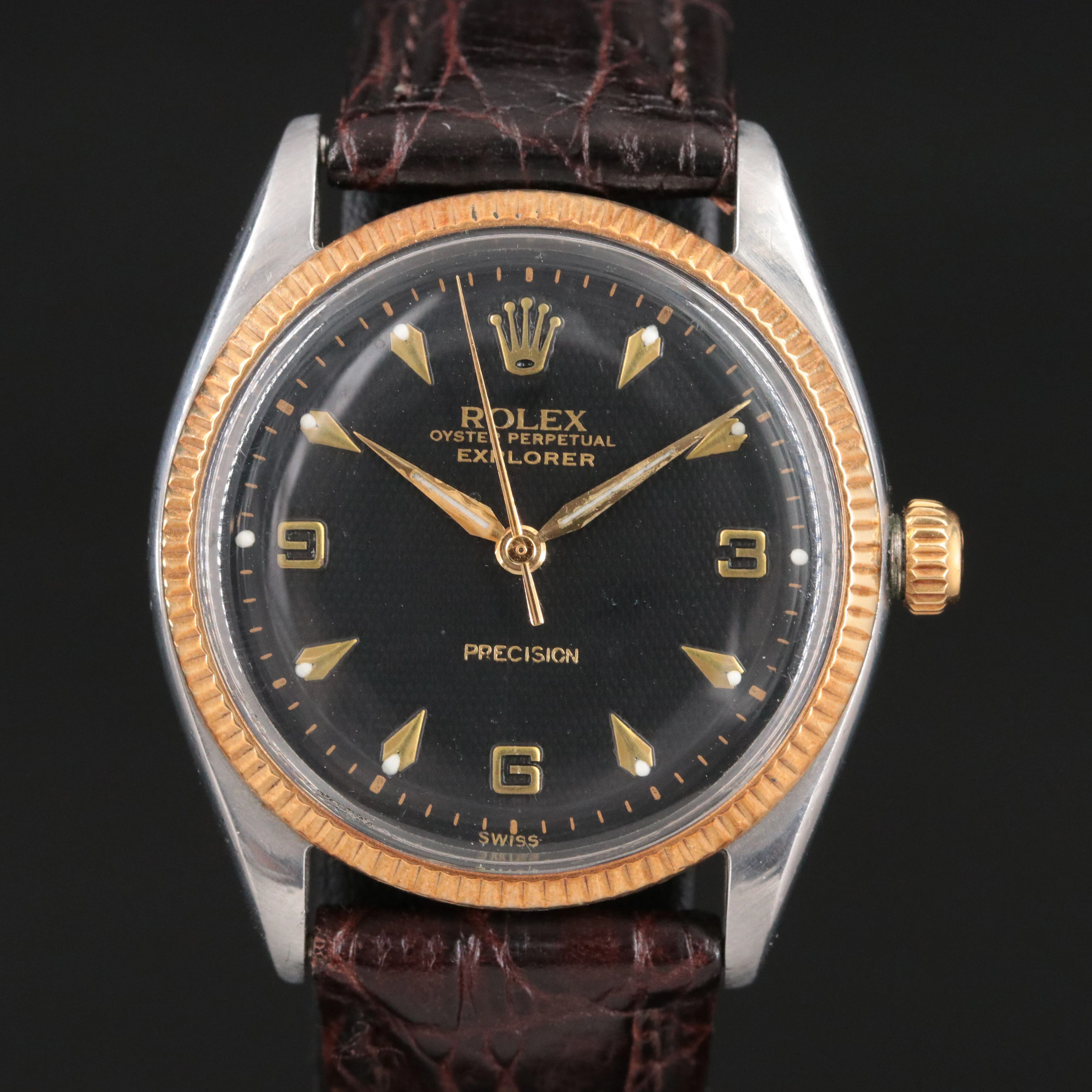 Rolex Explorer Precision 5501 Honeycomb Dial Vintage Watch c.1958