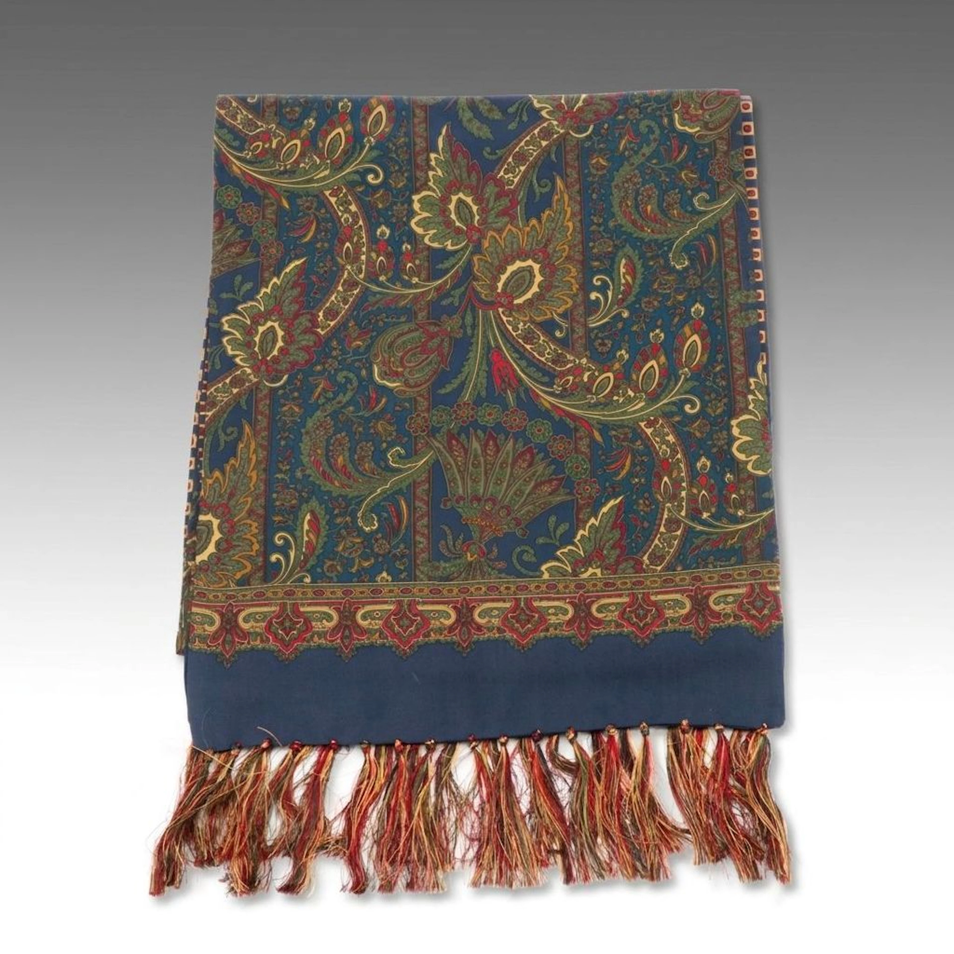 Ben Silver Reversible Silk Tassel Fringe Scarf with Box