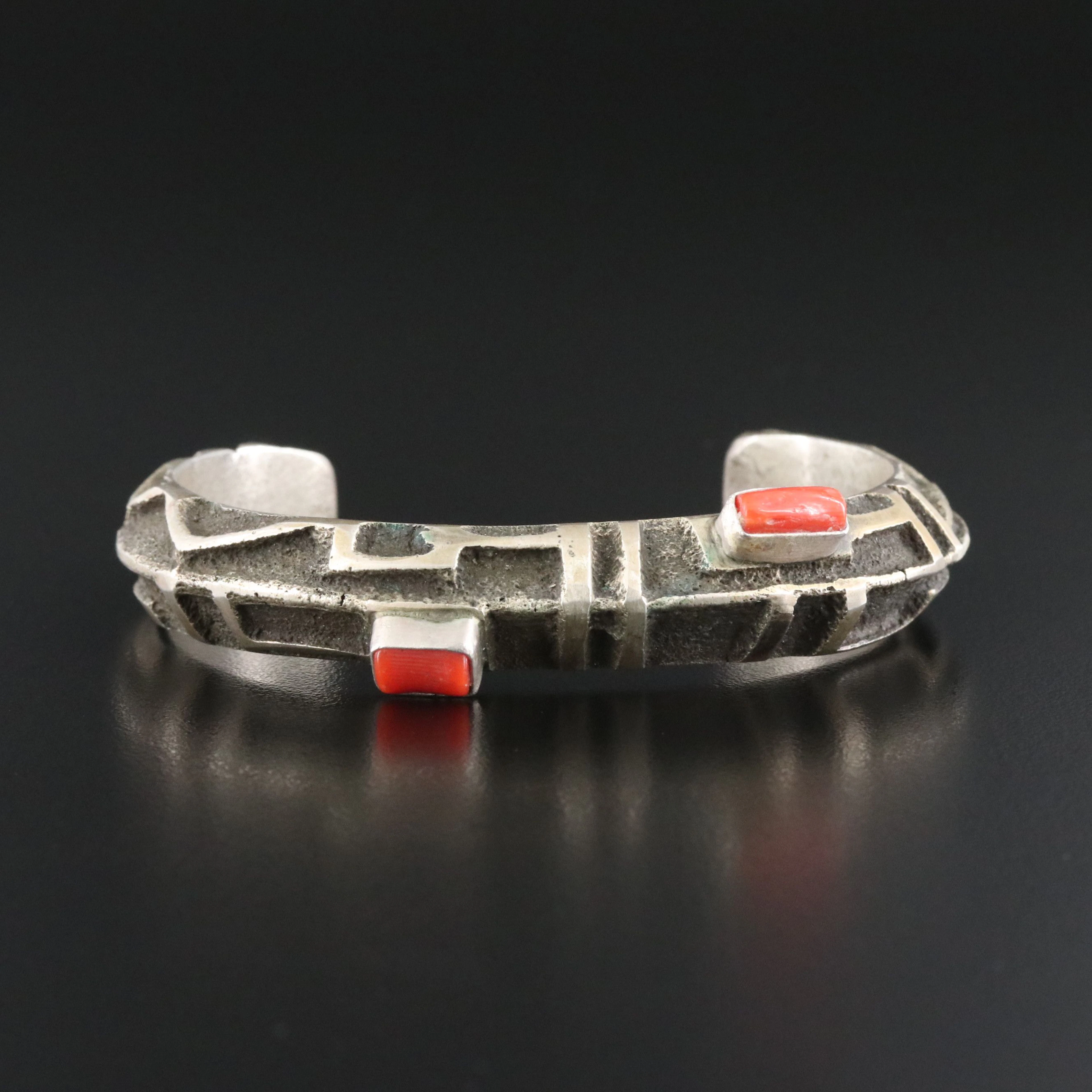 Southwestern Artisan Sterling Coral Tufa Cast Bracelet