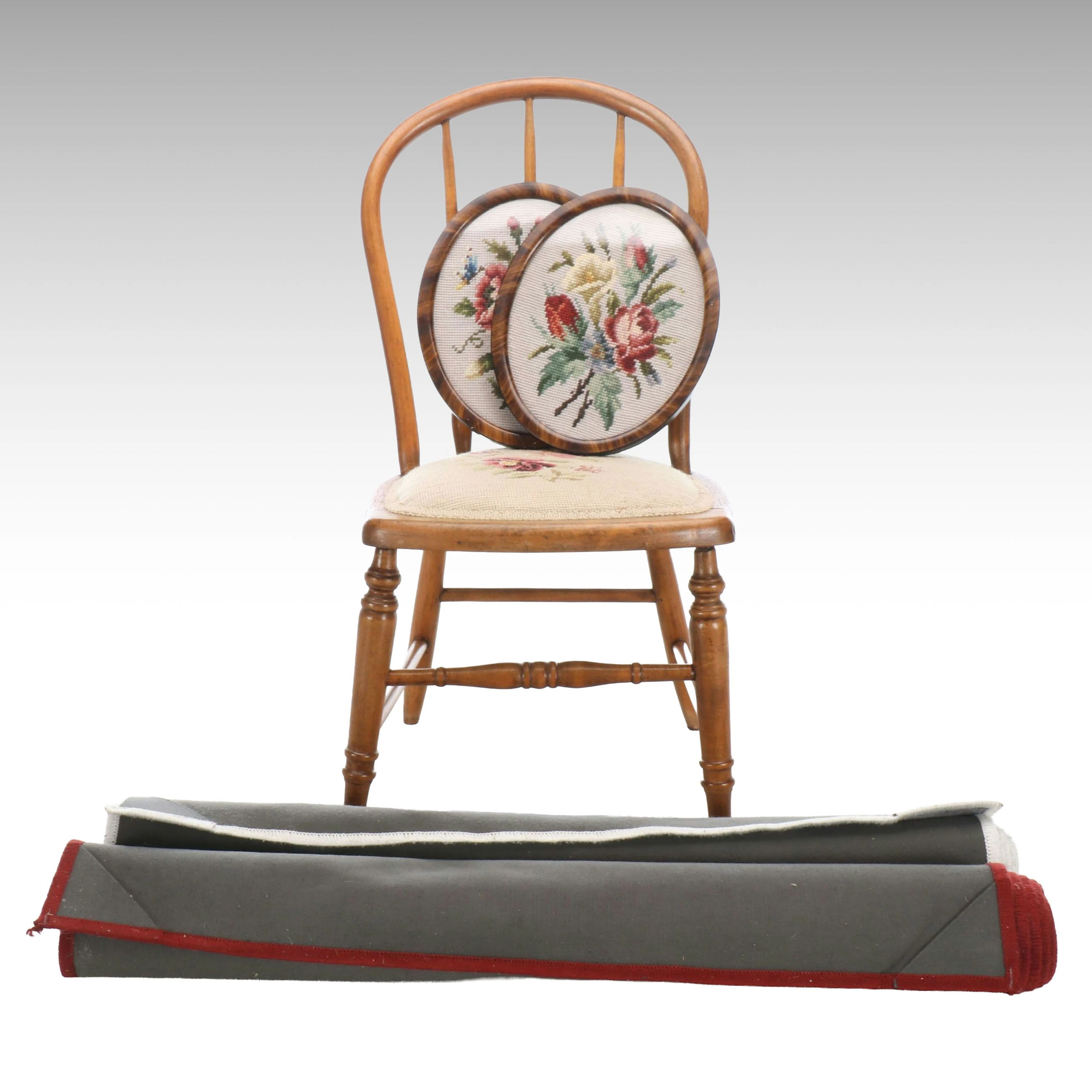 Floral Needlepoint Child's Side Chair and Wall Décor with Runner Rugs