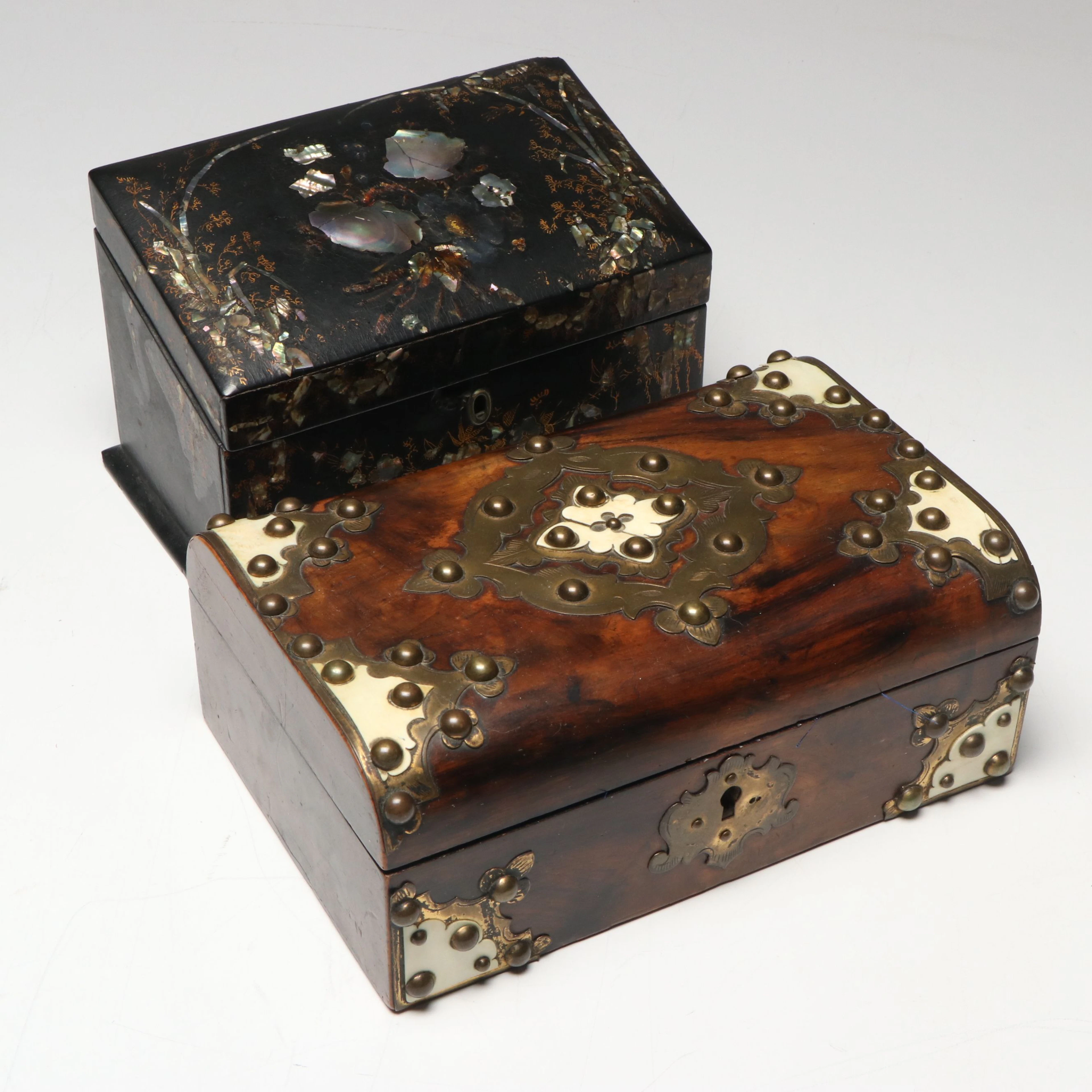 Asian Abalone Inlay Lacquerware Box and Victorian English Box