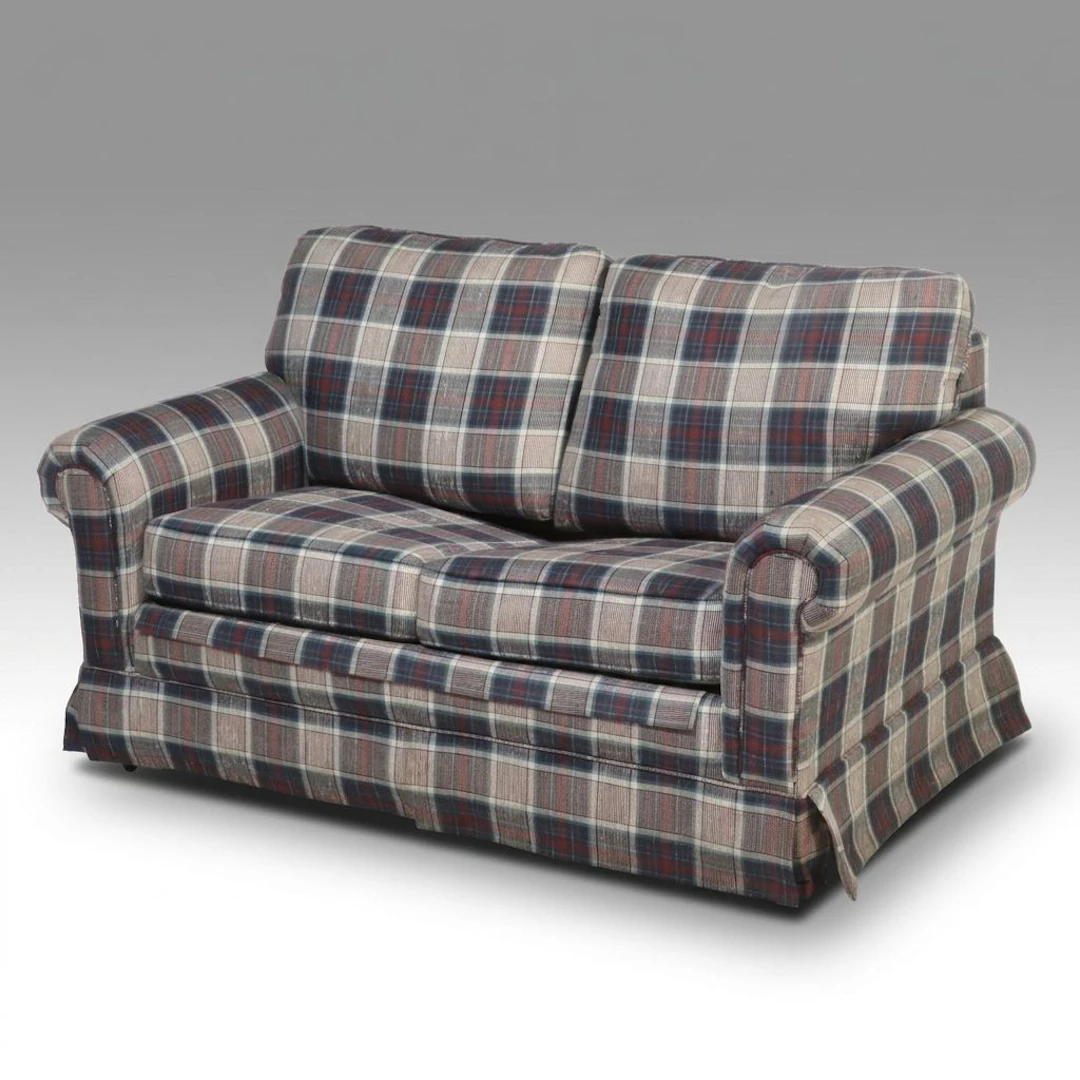 Simmons Upholstered Tartan Americana Sleeper Loveseat, Late 20th-Early 21st C.