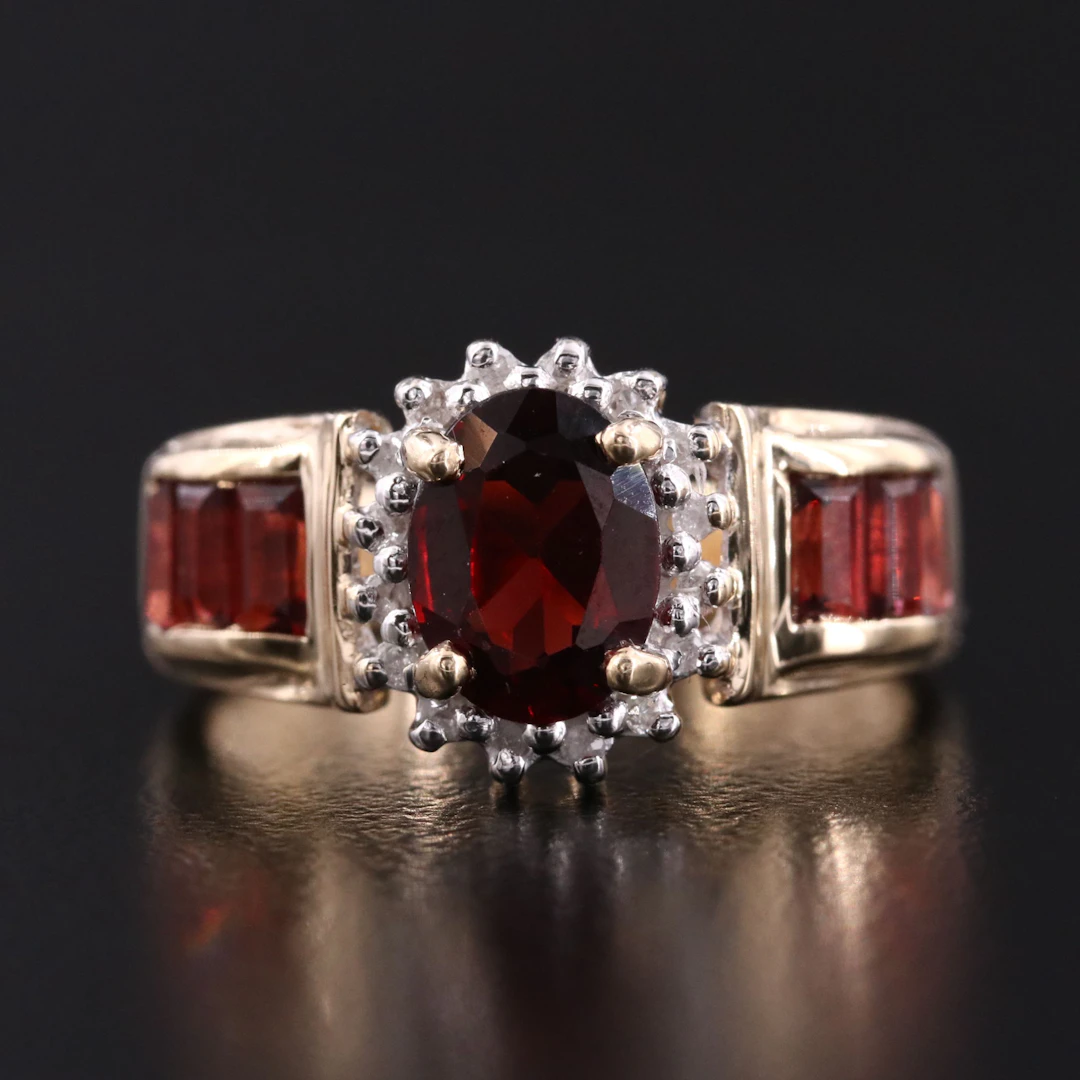 14K Garnet and Diamond Ring