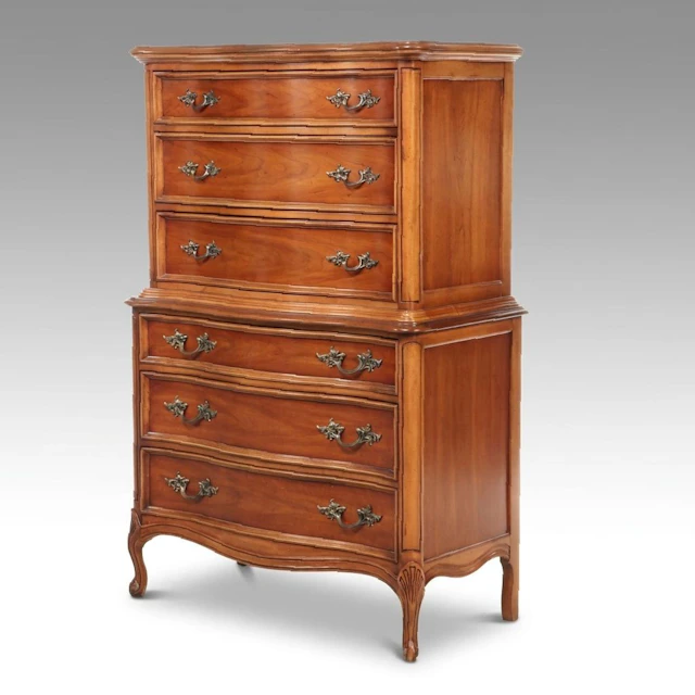 Dixie French Provincial Style Cherry Chest on Chest, Late 20th Century