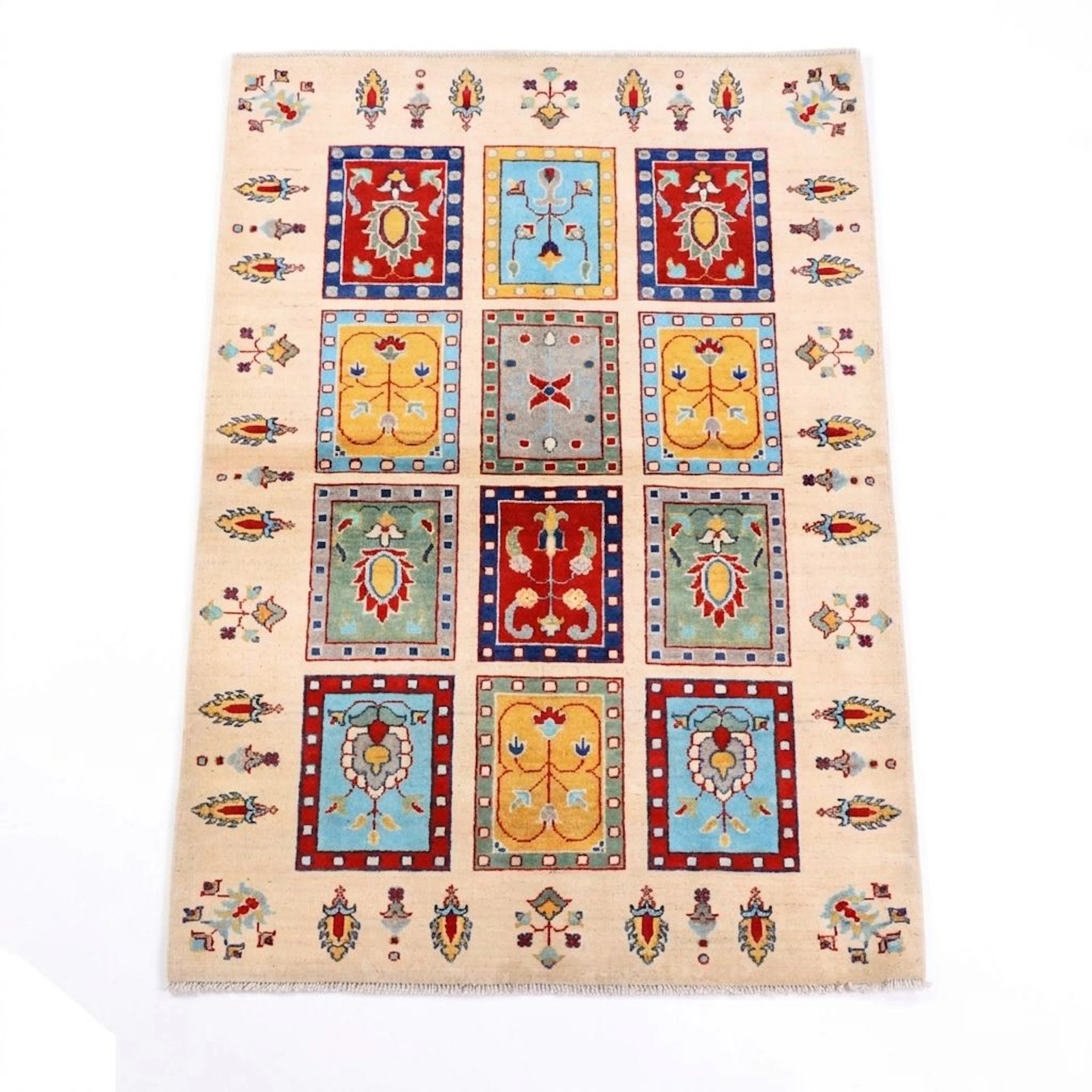 4'2 x 6'1 Hand-Knotted Afghan Kazak Area Rug
