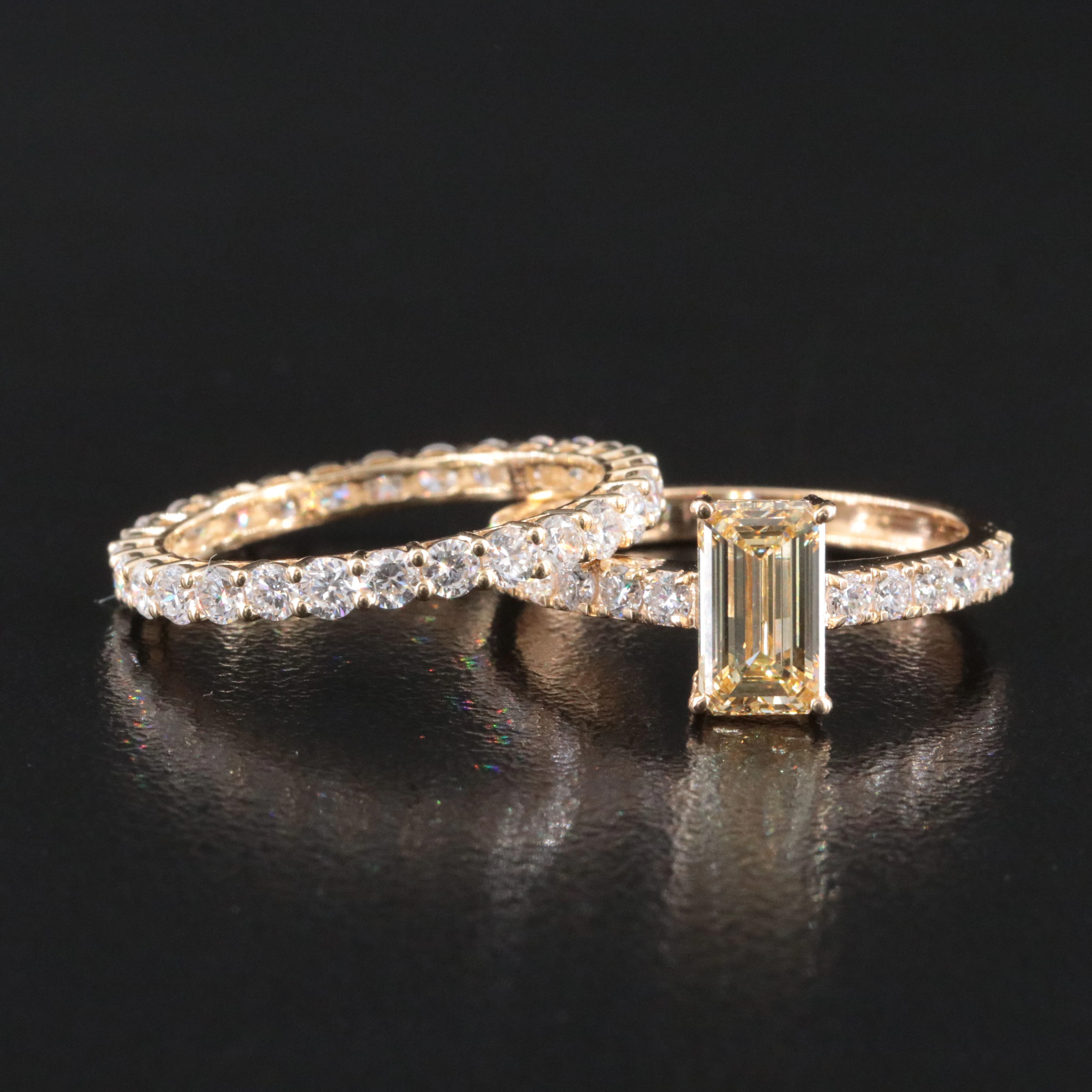 14K 2.66 CTW Lab Grown Diamond Ring and Eternity Band with Fancy Yellow