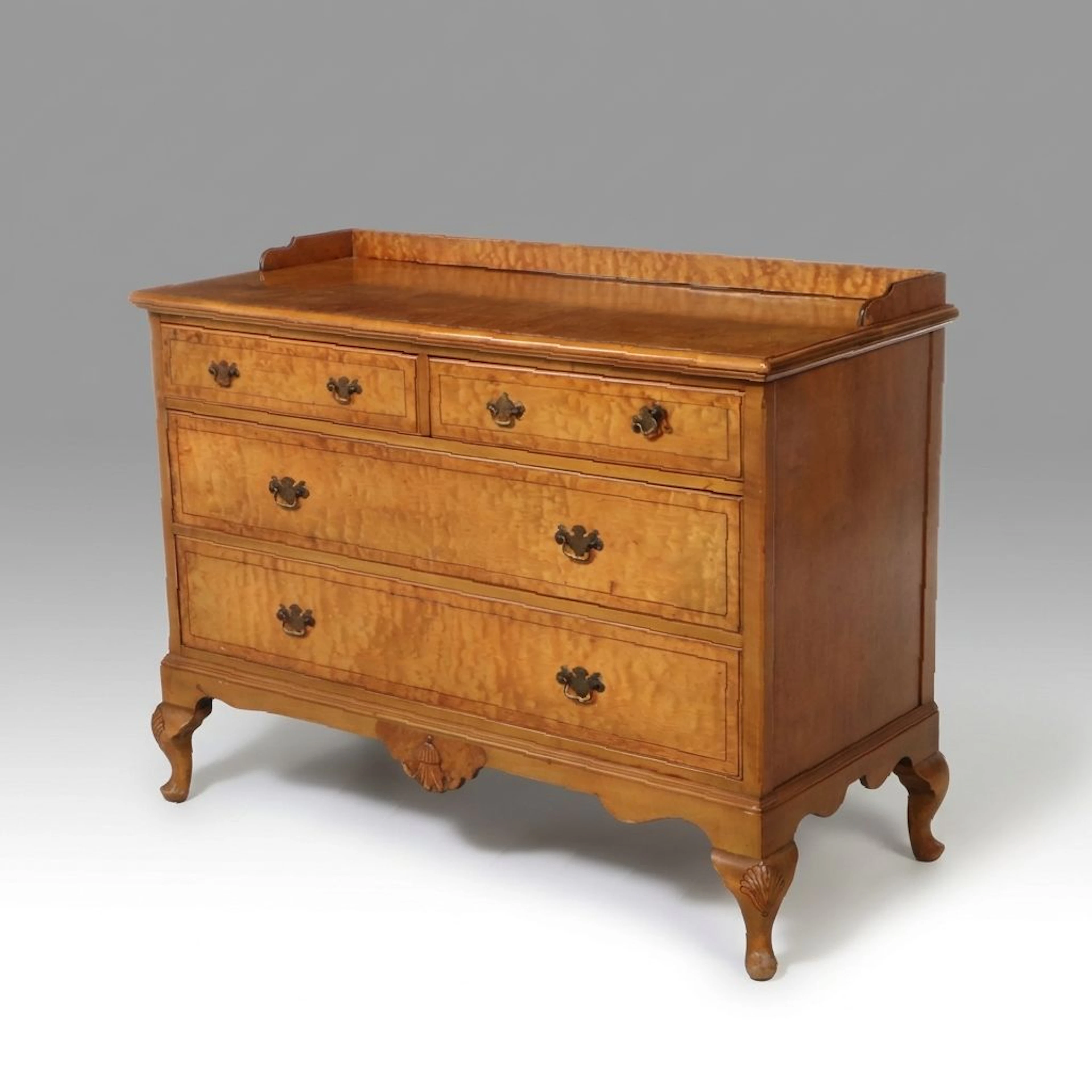 Northern Furniture Co. Queen Anne Style Tiger Maple Four-Drawer Chest