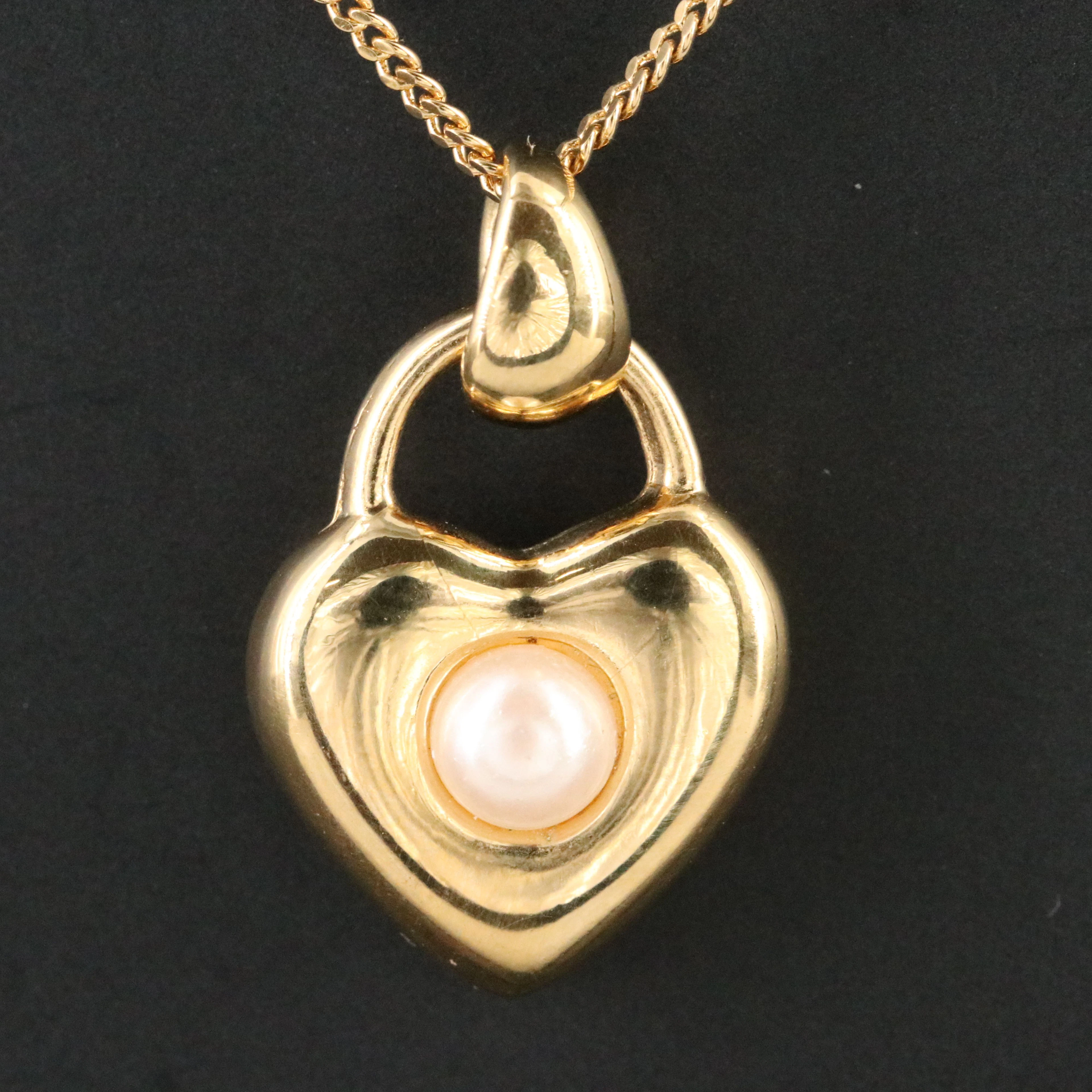 Givenchy Crystal and Faux Pearl Double Sided Heart Padlock Style Necklace