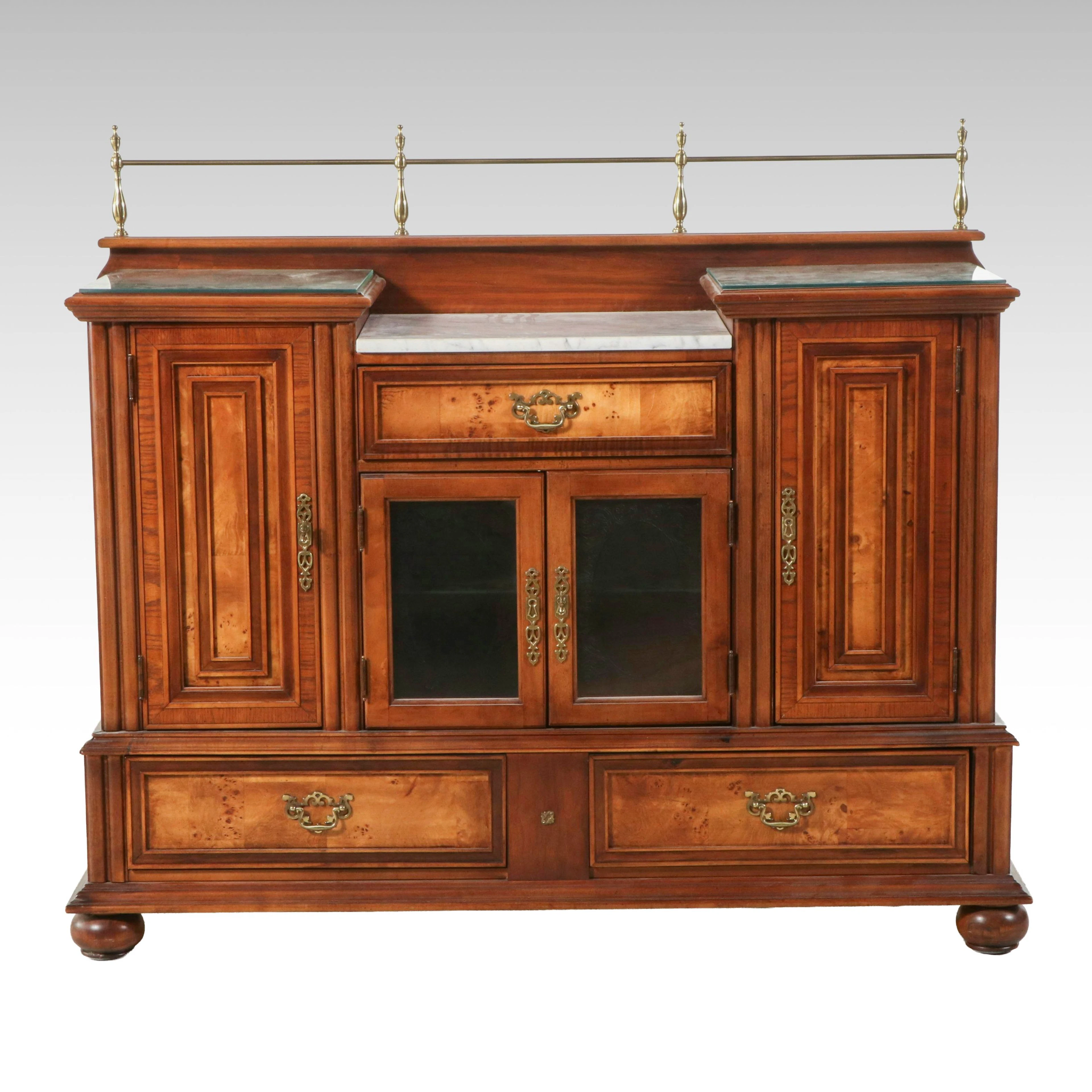 Italian Neo-Renaissance Style Marble-Top Walnut Sideboard Credenza