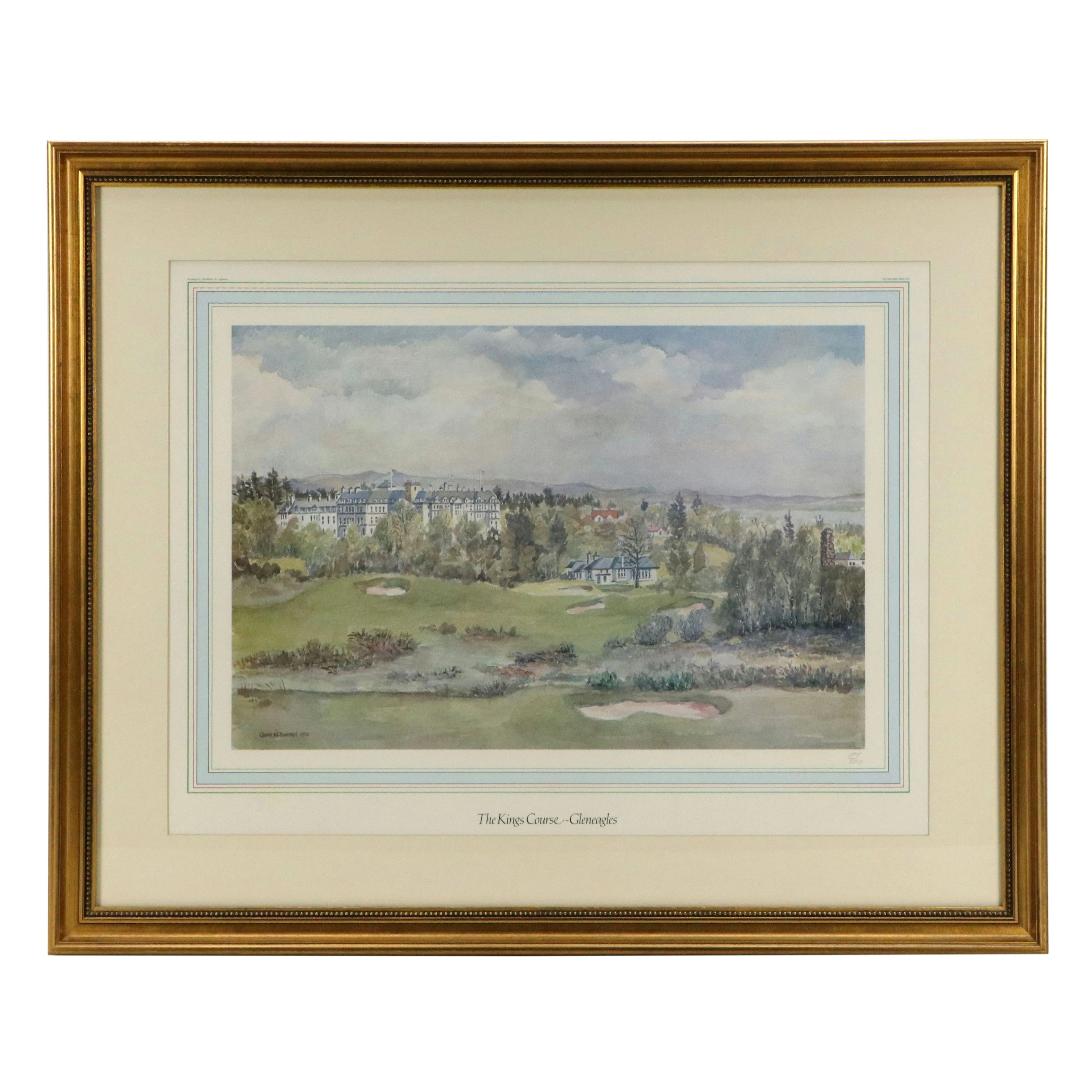 After John A.S. Duncan Offset Lithograph "The Kings Course ~ Gleneagles"