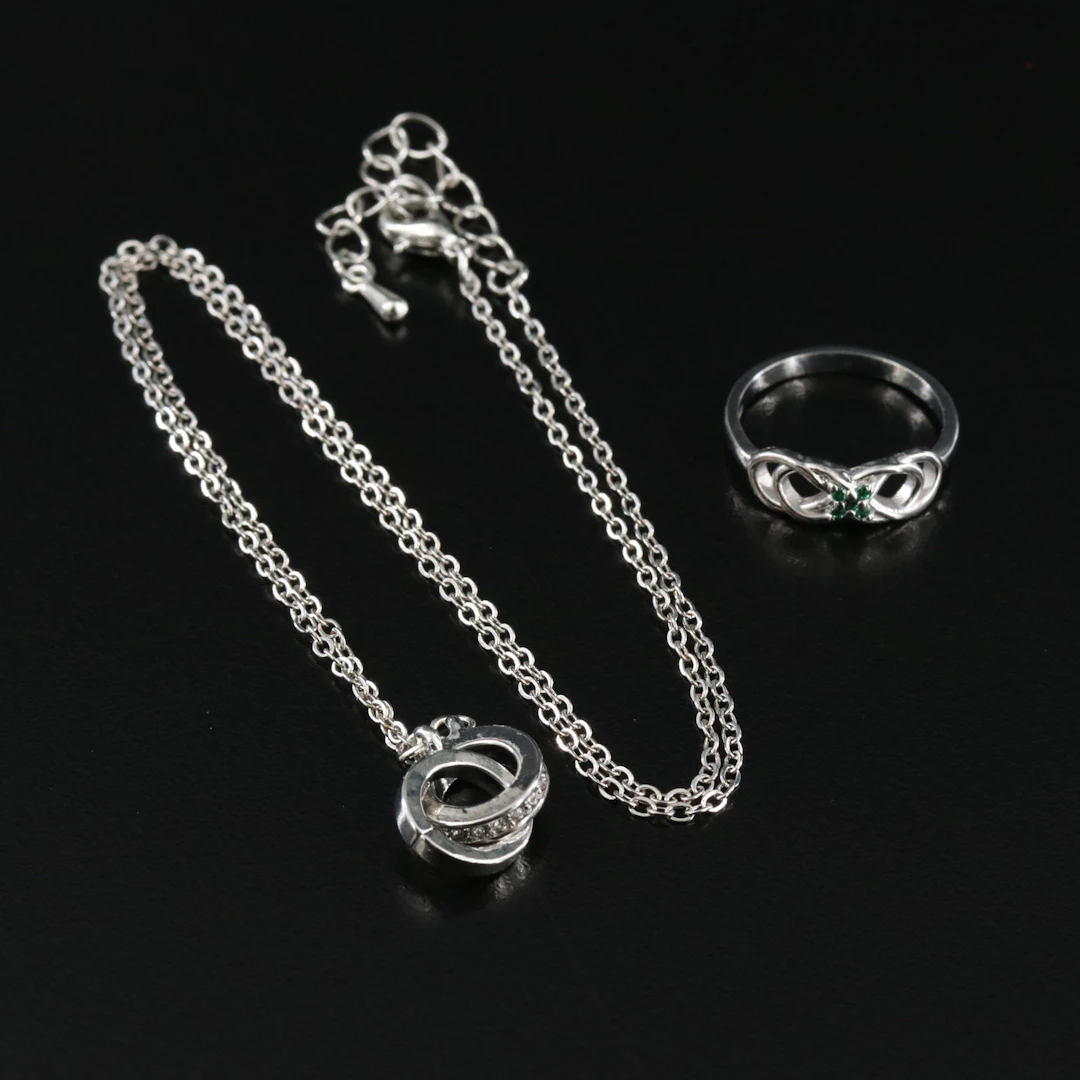 14K Swarovski Crystal Infinity Ring with Interlocking Circle Necklace
