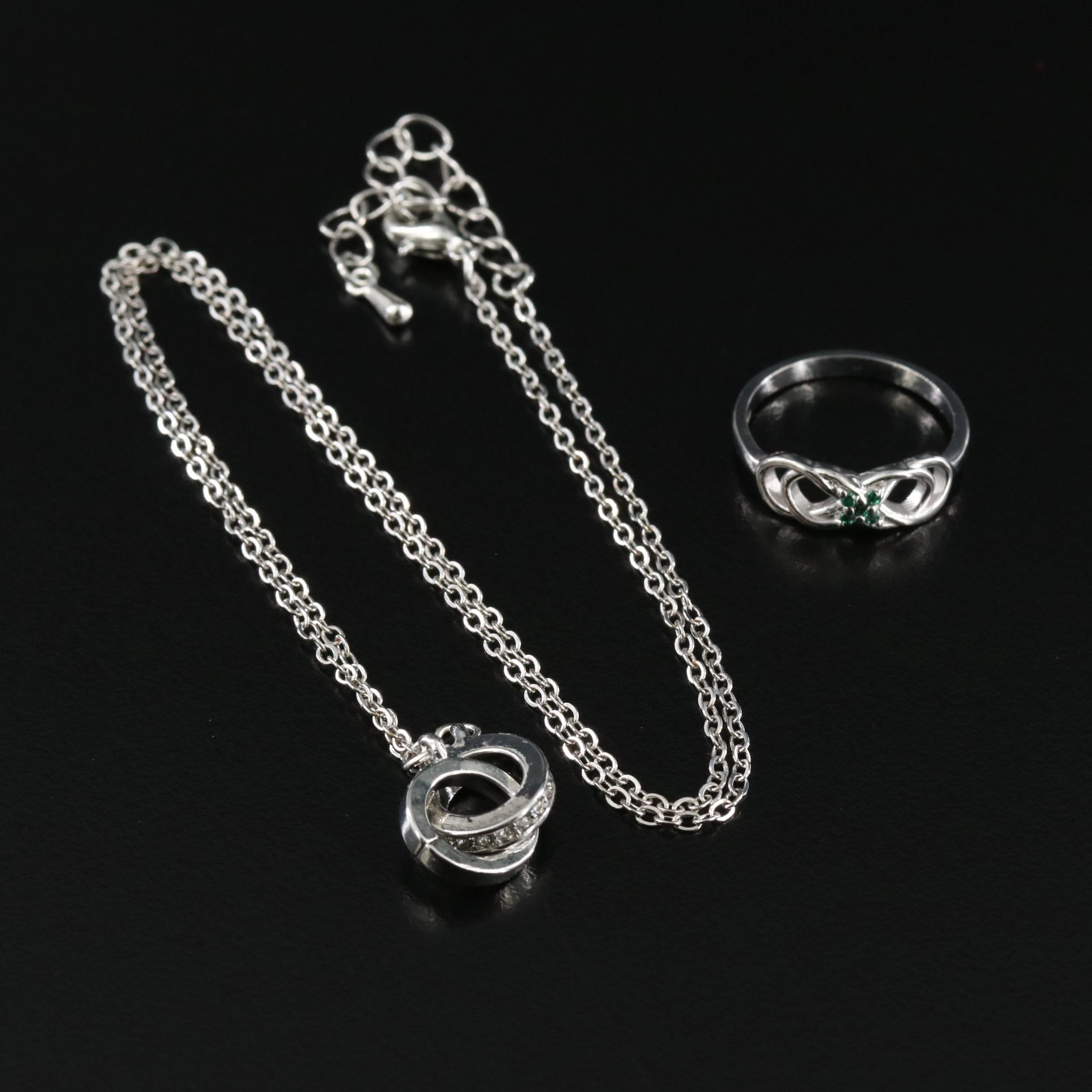 14K Swarovski Crystal Infinity Ring with Interlocking Circle Necklace